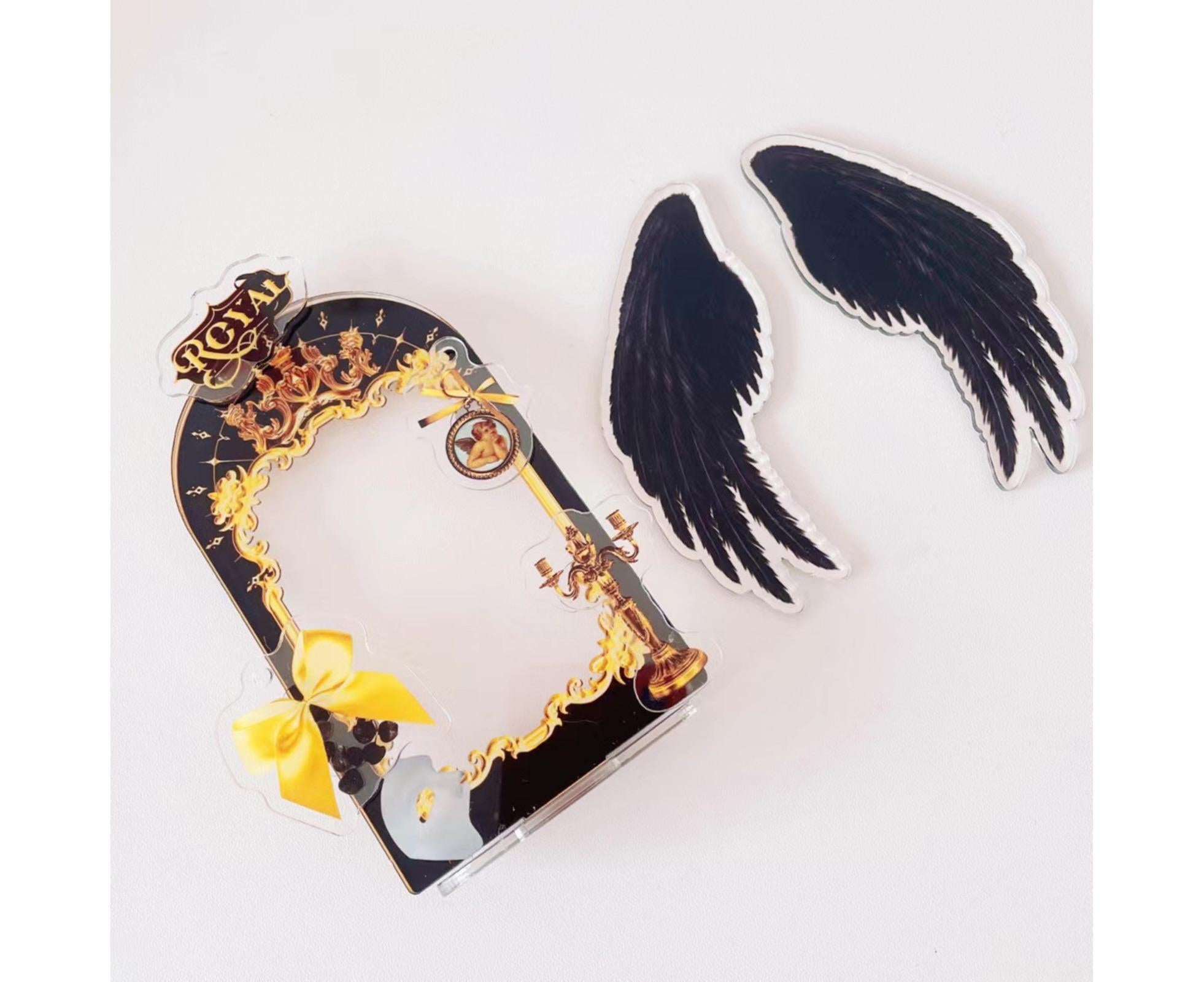 Acrylic Photo Frame Creative Devil Wings Replaceable Album Postcard DIY Storing Desktop Display White/Black 3 Inch Picture Holder Ornament Birthday Gift - Black - Image 4