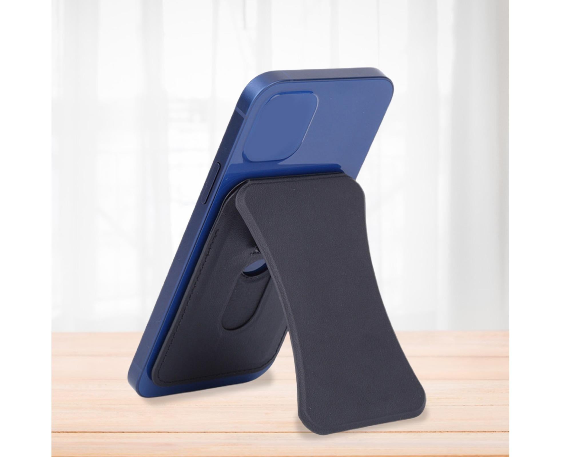 Folding Stand Reusable Multifunctional Adjustable Anti-drop Faux Leather Wallet Phone Stand for iPhone 13/12 Series - Black - Image 2