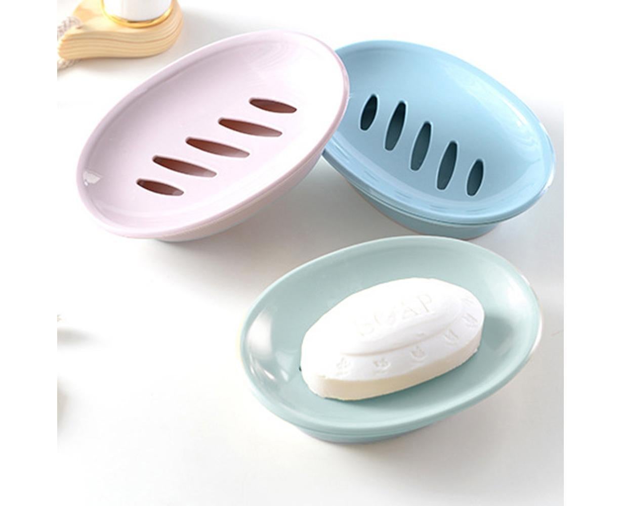 Double Layers Oval Soap Storage Holder Box Stand Kitchen Bathroom Accessories-Green - Image 3