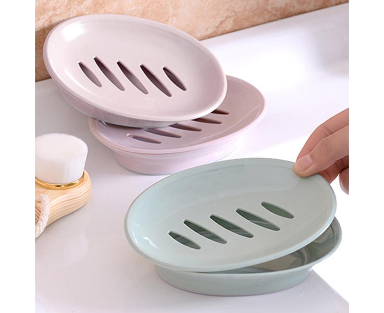 Double Layers Oval Soap Storage Holder Box Stand Kitchen Bathroom Accessories-Green - Image 5