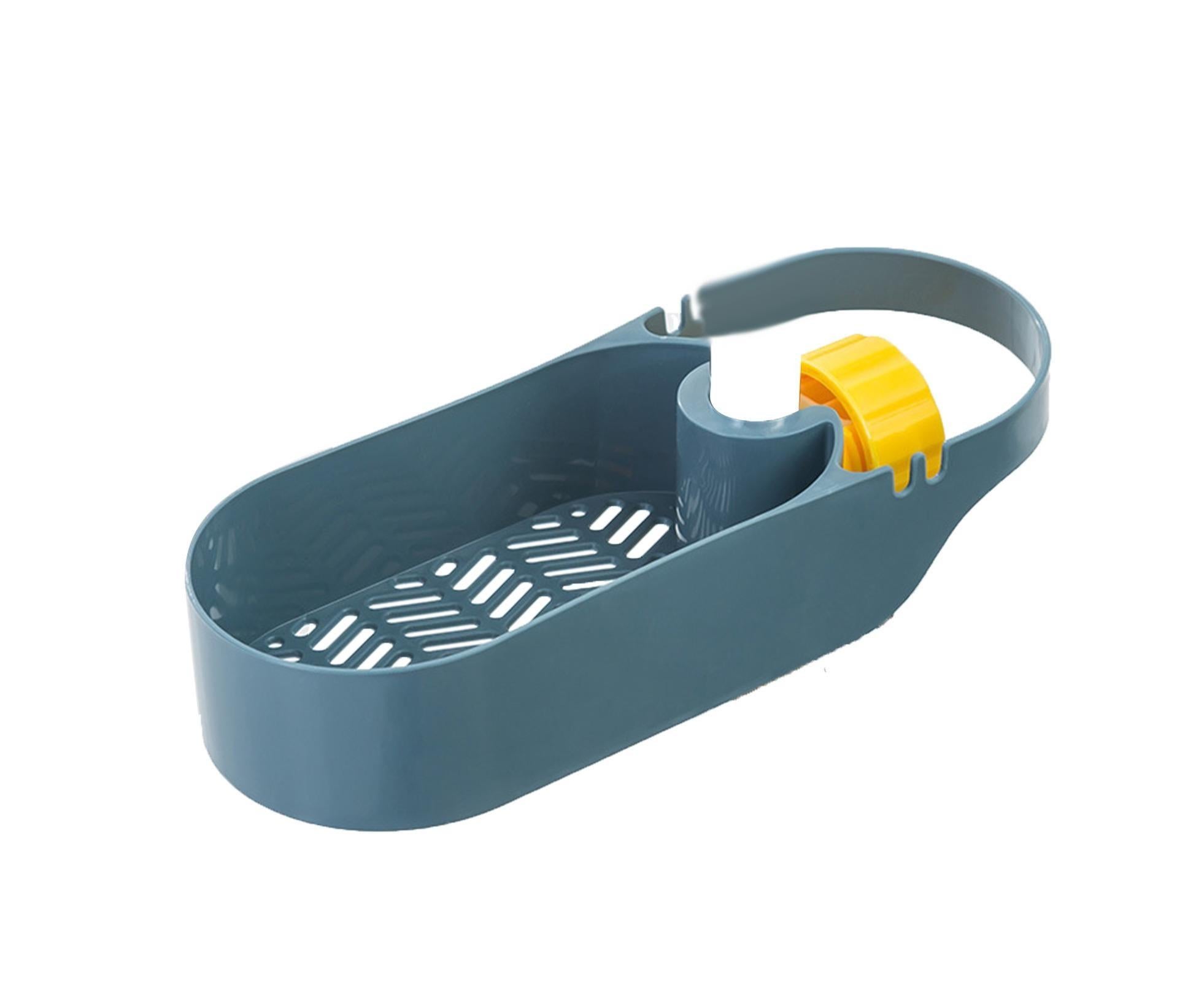Drain Basket Multi-use Hollow Plastic Creative Soap Sponge Sink Rack Holder for Kitchen-Blue - Image 1