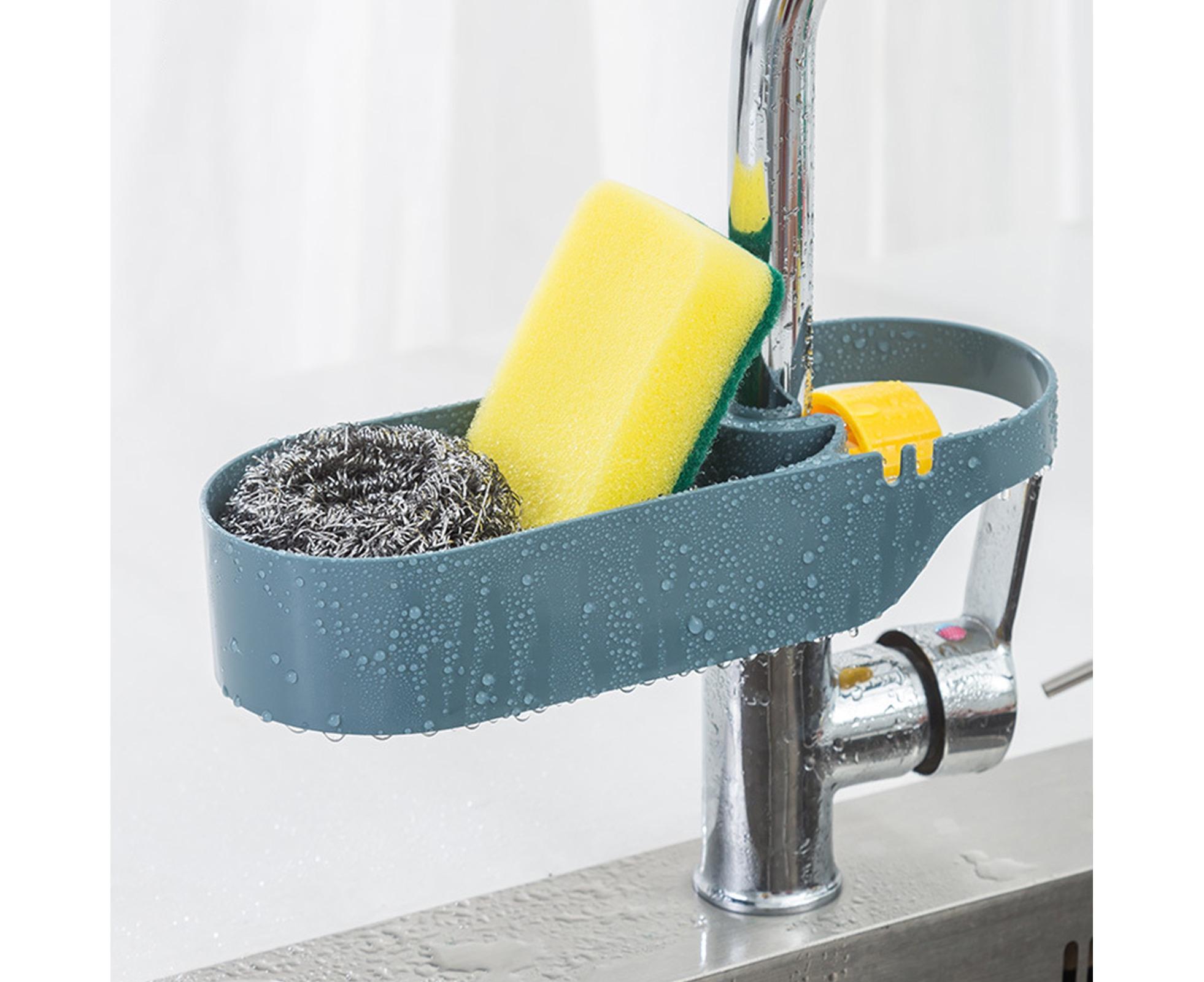 Drain Basket Multi-use Hollow Plastic Creative Soap Sponge Sink Rack Holder for Kitchen-Blue - Image 4