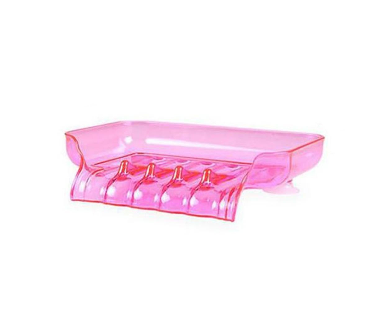 Kitchen Basin Sink Soap Dish Tray Water Draining Holder Suction Cup Bathroom Box-Pink - Image 1