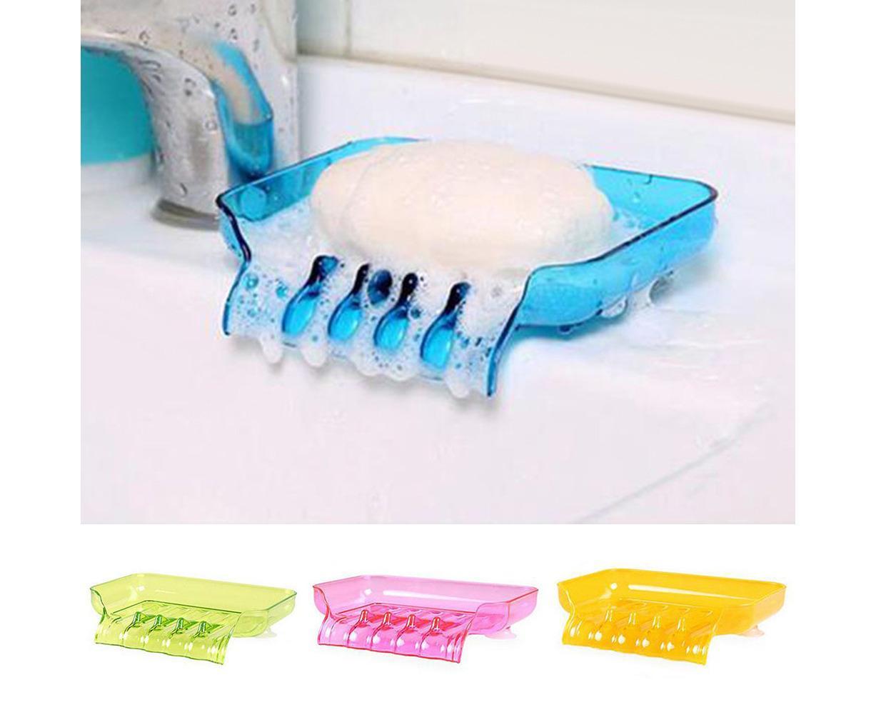Kitchen Basin Sink Soap Dish Tray Water Draining Holder Suction Cup Bathroom Box-Pink - Image 2