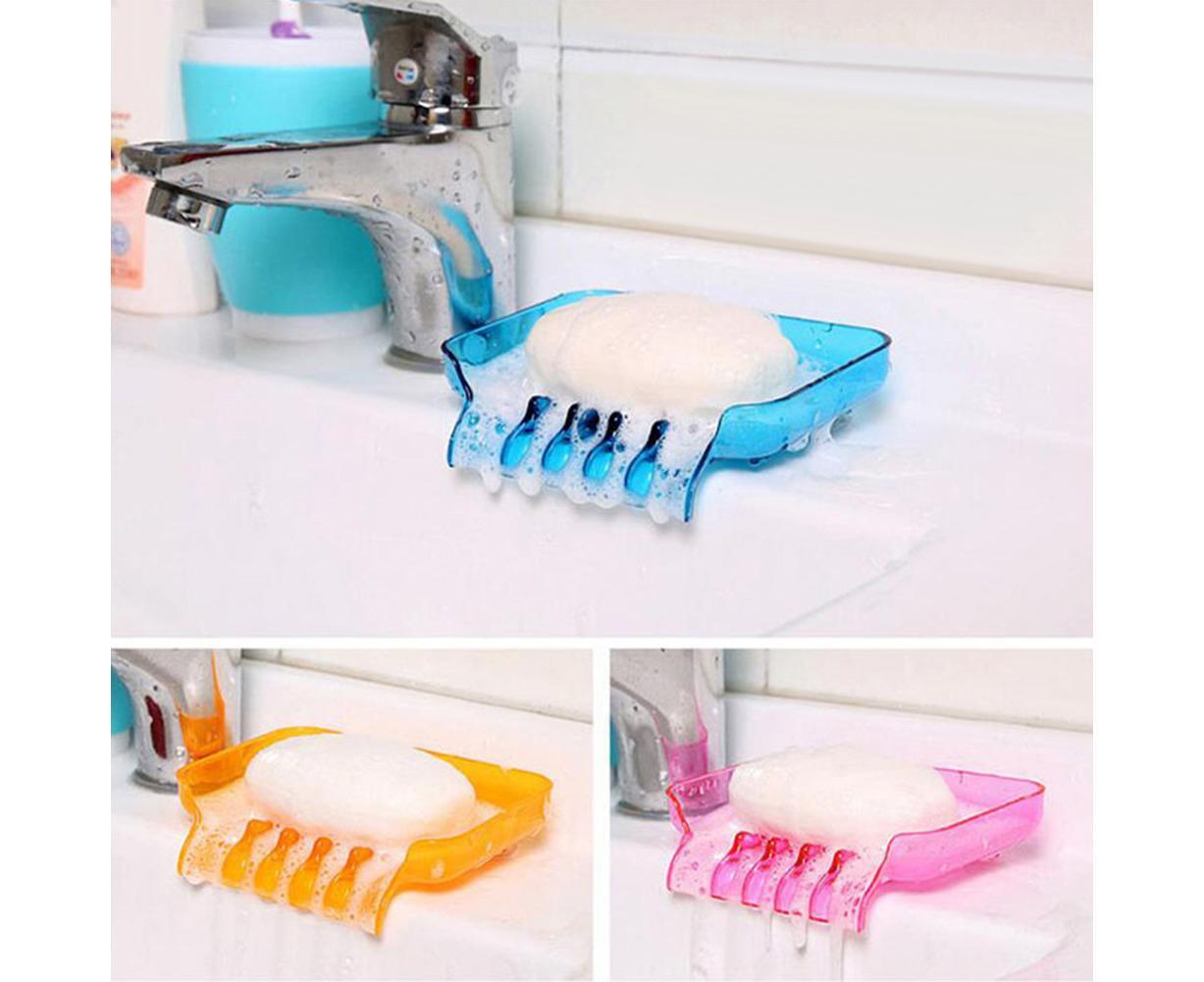 Kitchen Basin Sink Soap Dish Tray Water Draining Holder Suction Cup Bathroom Box-Pink - Image 3