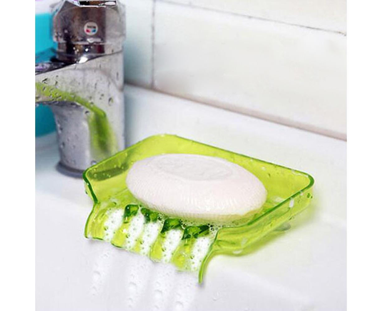 Kitchen Basin Sink Soap Dish Tray Water Draining Holder Suction Cup Bathroom Box-Pink - Image 5