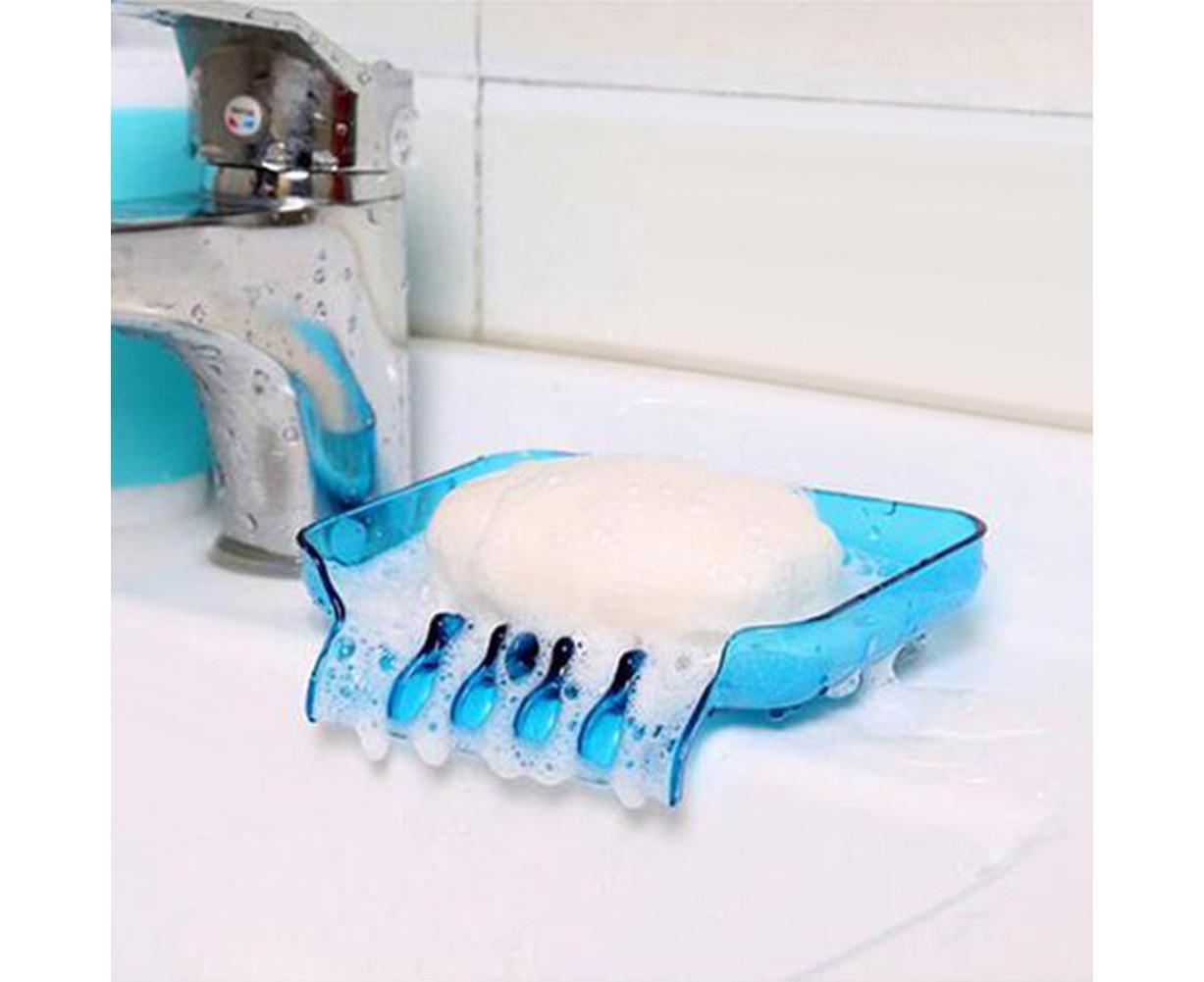 Kitchen Basin Sink Soap Dish Tray Water Draining Holder Suction Cup Bathroom Box-Pink - Image 8