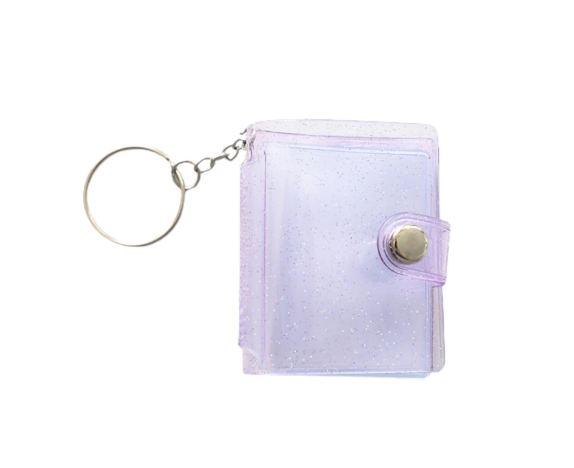 Mini Photo Album Flip Page Sequins Transparent Snap Hanging Ring 16 Pockets Card Photo Holder Memory Gift - Purple - Image 1
