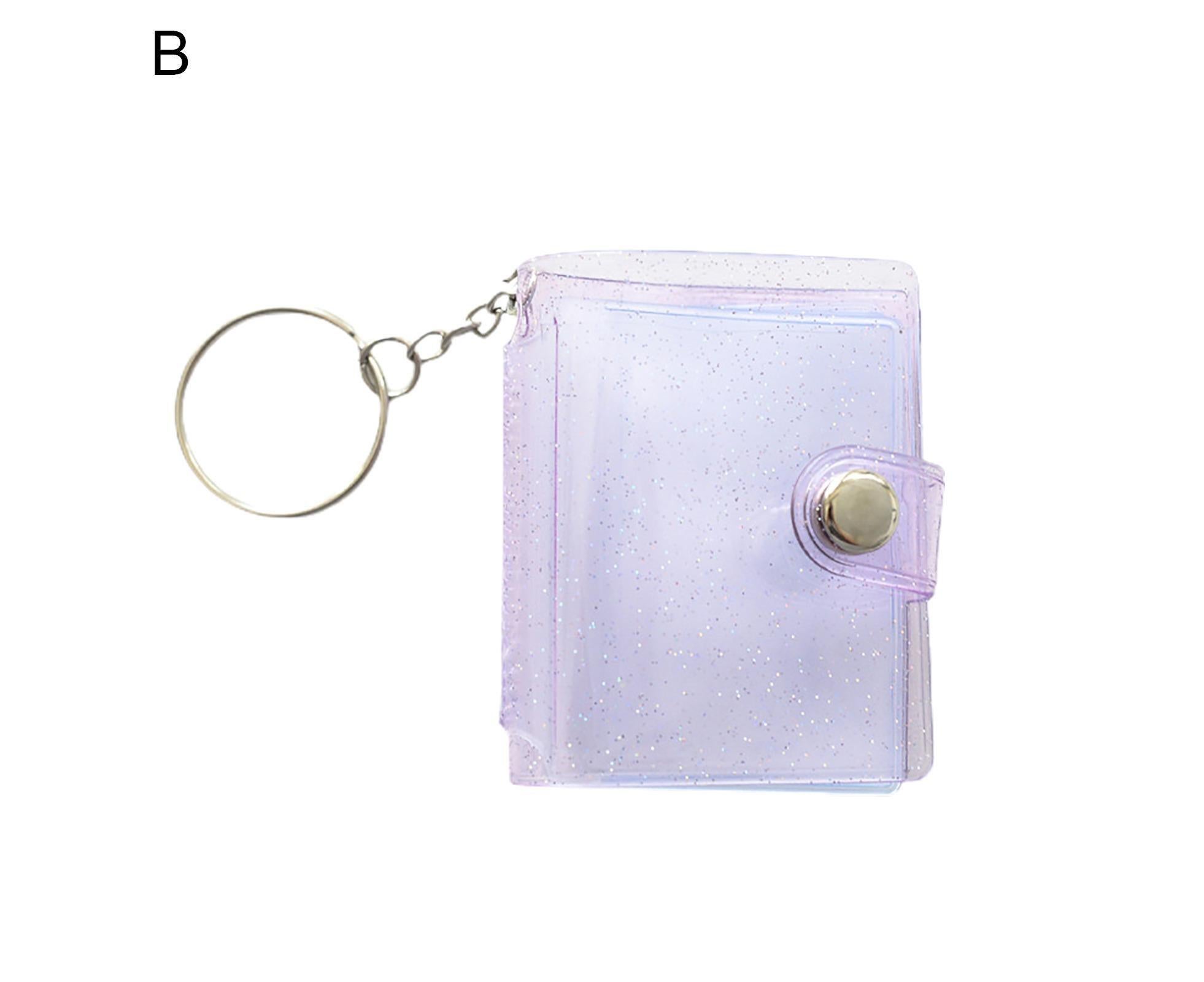 Mini Photo Album Flip Page Sequins Transparent Snap Hanging Ring 16 Pockets Card Photo Holder Memory Gift - Purple - Image 3