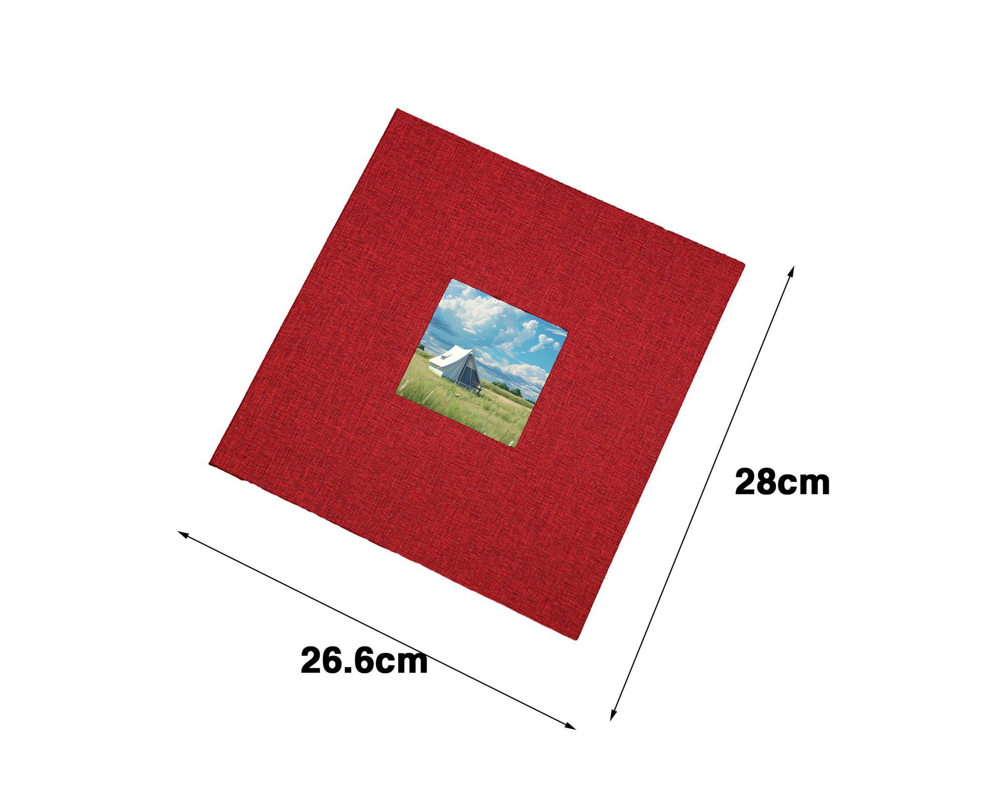 Photo Album 40 Pages Linen Cover Hardcover Reusable Sticky Stamp Collection Book Family Photos Storage Memory Book Scrapbook with Box - Red - Image 3