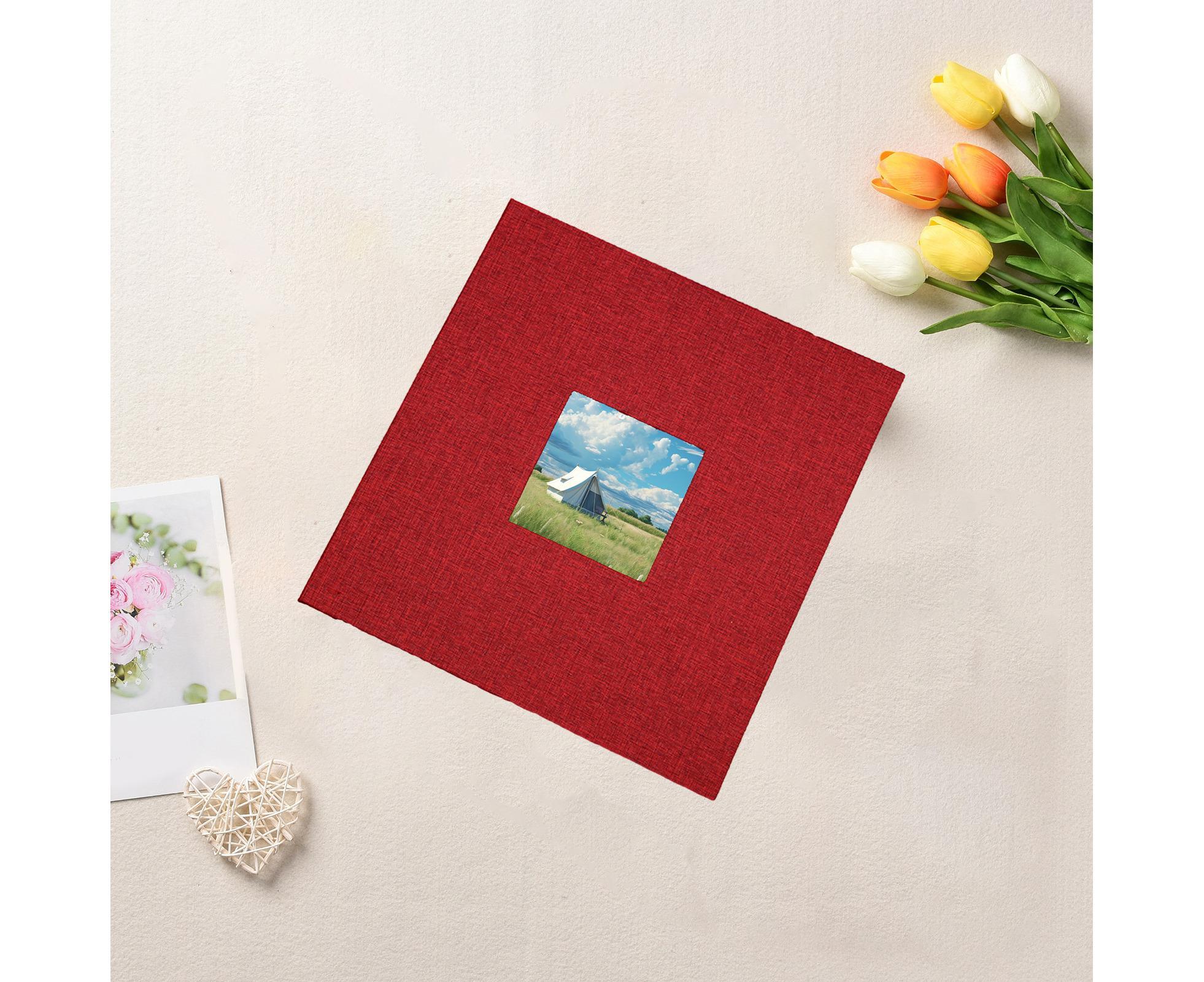 Photo Album 40 Pages Linen Cover Hardcover Reusable Sticky Stamp Collection Book Family Photos Storage Memory Book Scrapbook with Box - Red - Image 4