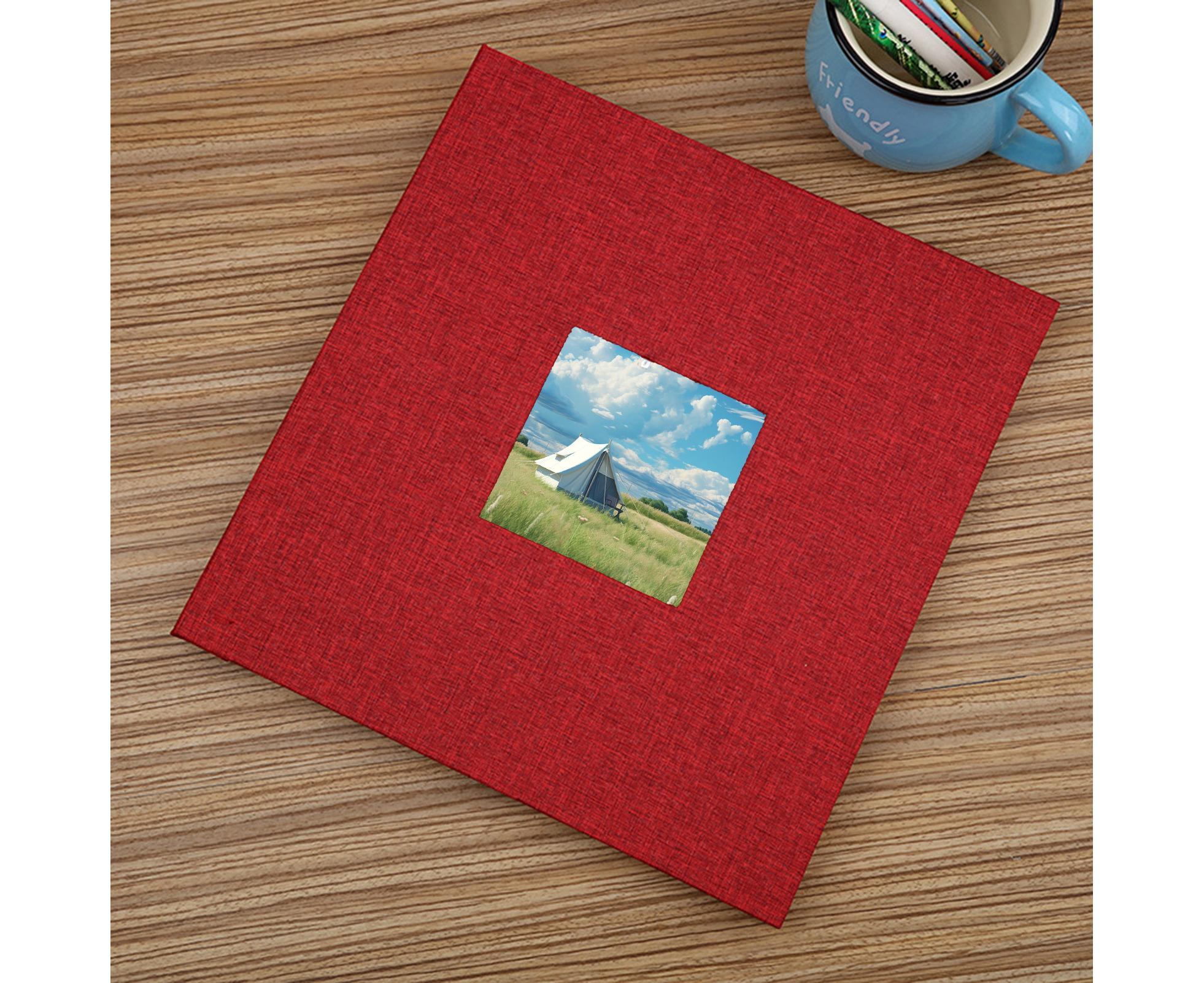 Photo Album 40 Pages Linen Cover Hardcover Reusable Sticky Stamp Collection Book Family Photos Storage Memory Book Scrapbook with Box - Red - Image 6