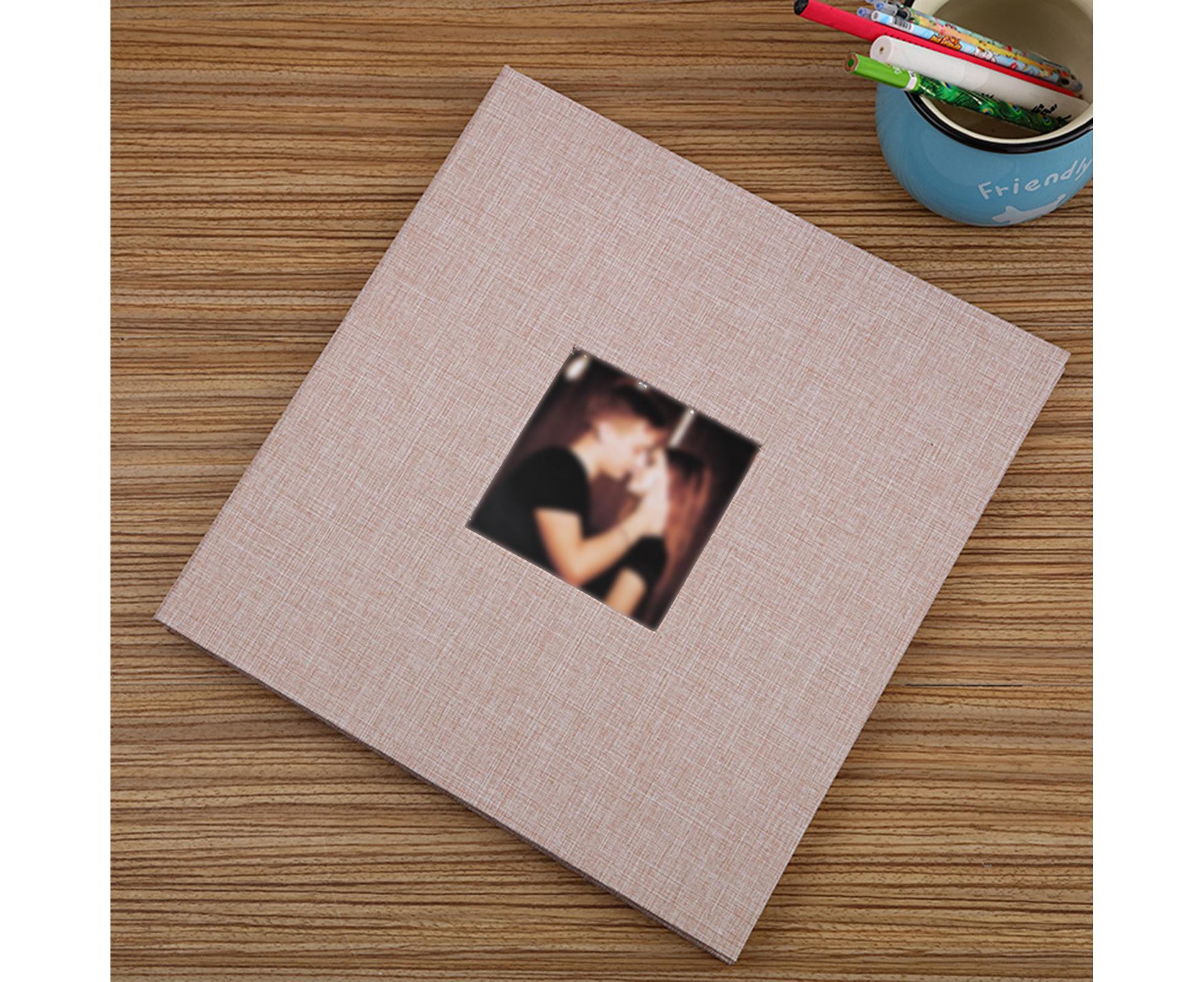 Photo Album 40 Pages Linen Cover Hardcover Reusable Sticky Stamp Collection Book Family Photos Storage Memory Book Scrapbook with Box - Beige - Image 3