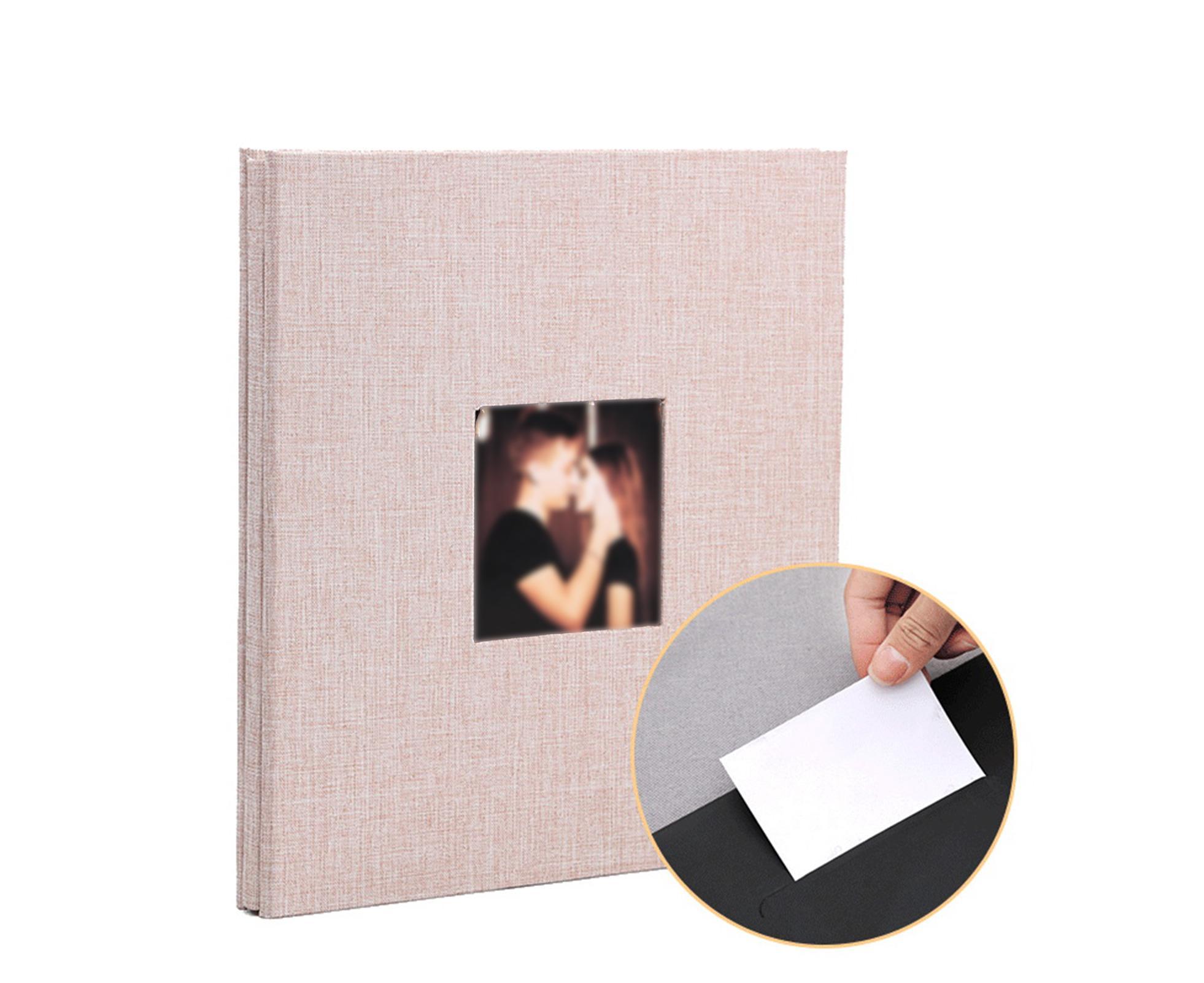 Photo Album 40 Pages Linen Cover Hardcover Reusable Sticky Stamp Collection Book Family Photos Storage Memory Book Scrapbook with Box - Beige - Image 4