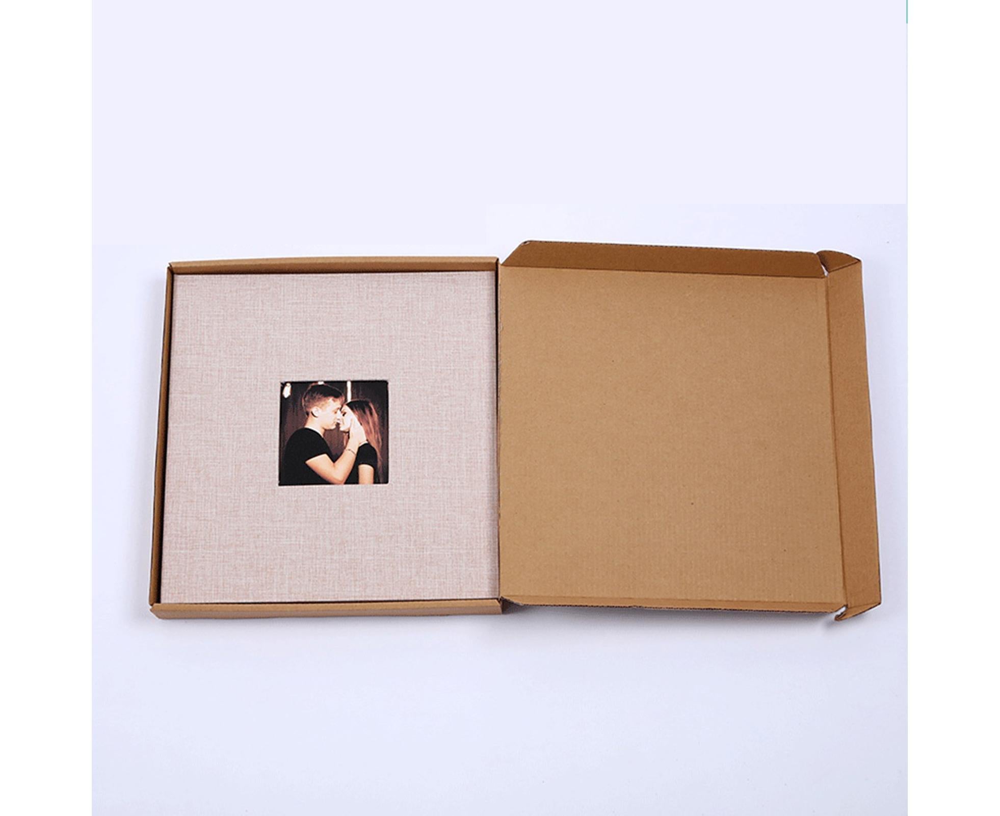 Photo Album 40 Pages Linen Cover Hardcover Reusable Sticky Stamp Collection Book Family Photos Storage Memory Book Scrapbook with Box - Beige - Image 6