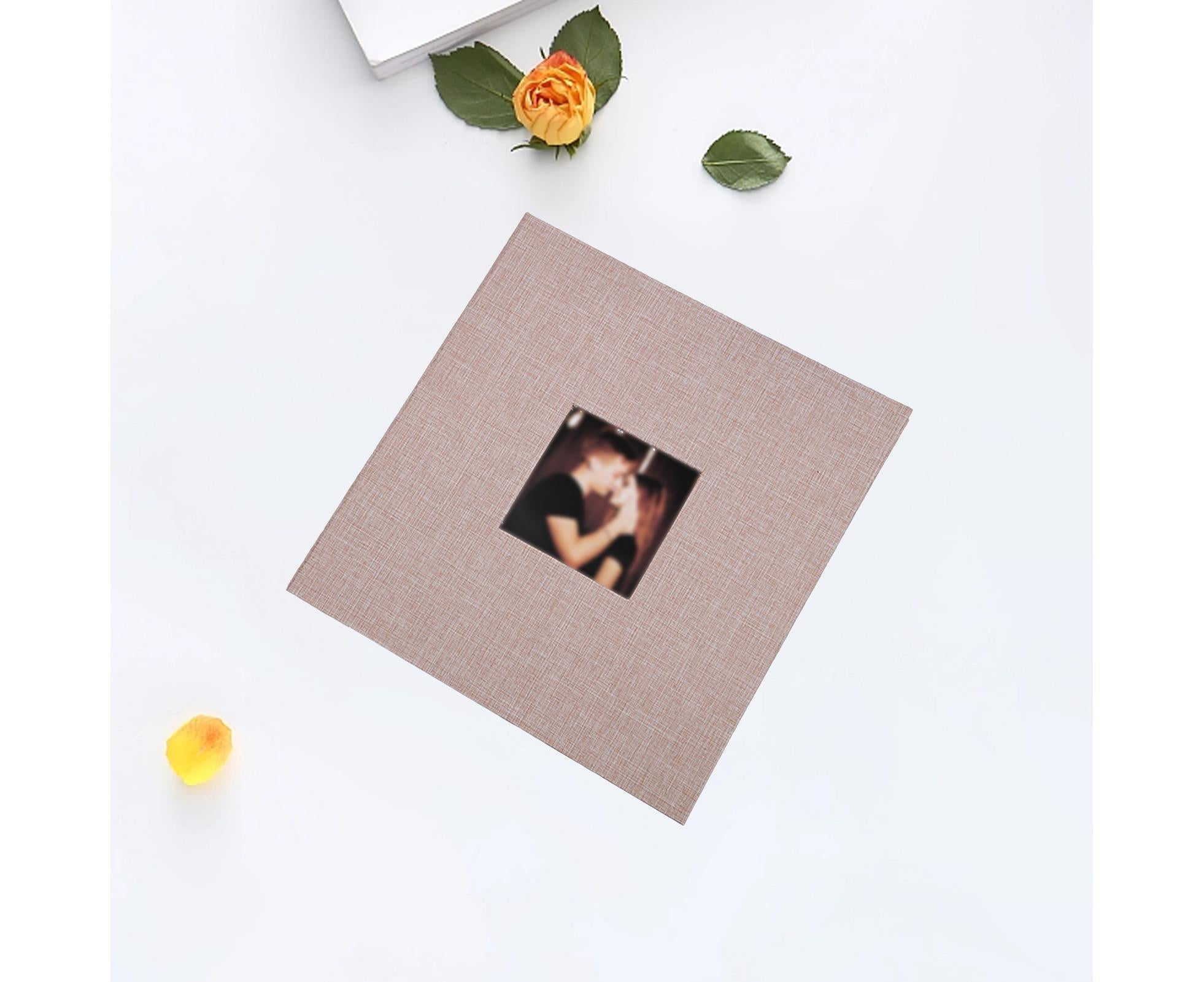 Photo Album 40 Pages Linen Cover Hardcover Reusable Sticky Stamp Collection Book Family Photos Storage Memory Book Scrapbook with Box - Beige - Image 7
