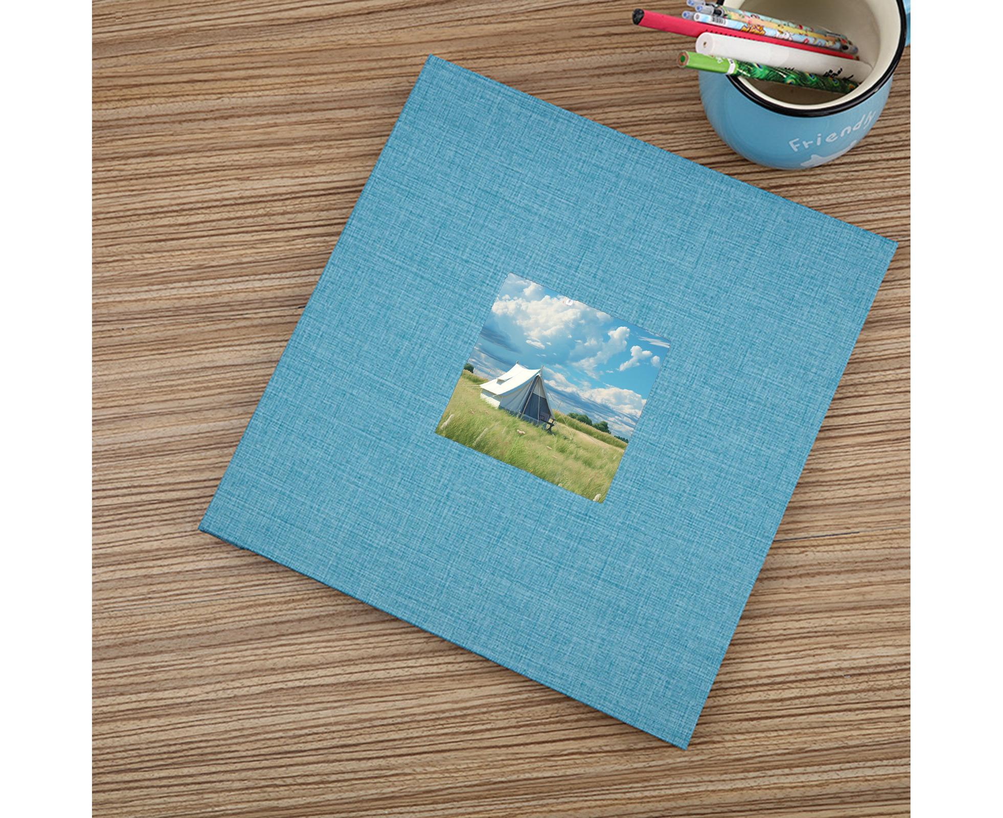 Photo Album 40 Pages Linen Cover Hardcover Reusable Sticky Stamp Collection Book Family Photos Storage Memory Book Scrapbook with Box - Blue - Image 4