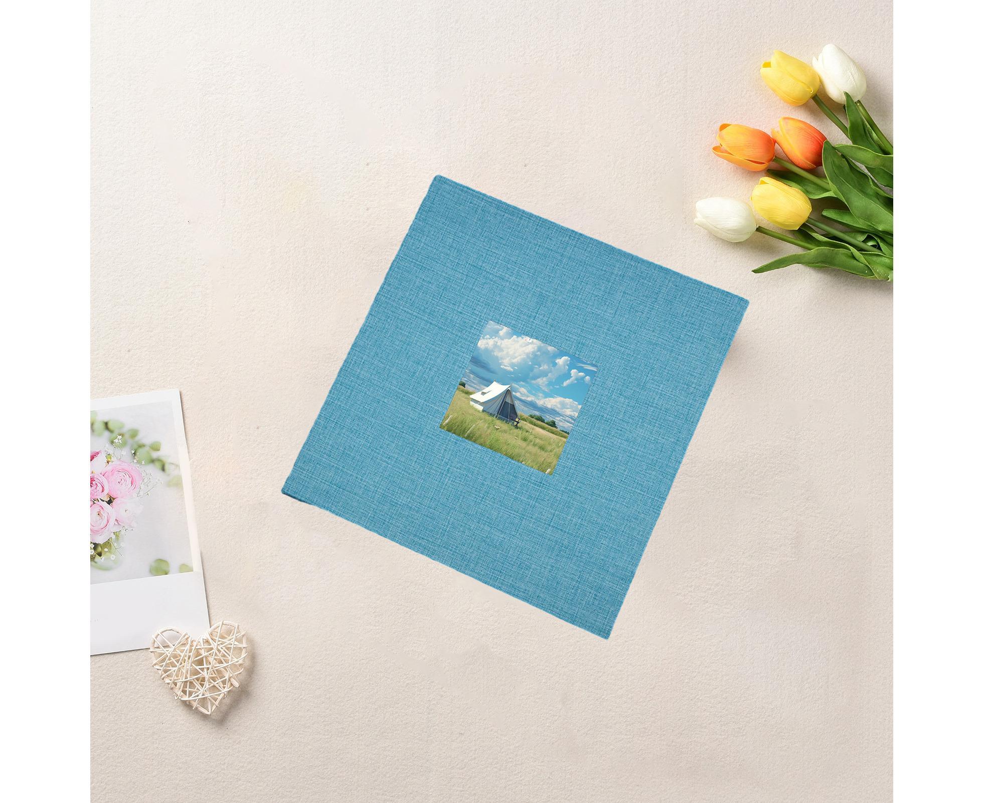 Photo Album 40 Pages Linen Cover Hardcover Reusable Sticky Stamp Collection Book Family Photos Storage Memory Book Scrapbook with Box - Blue - Image 5