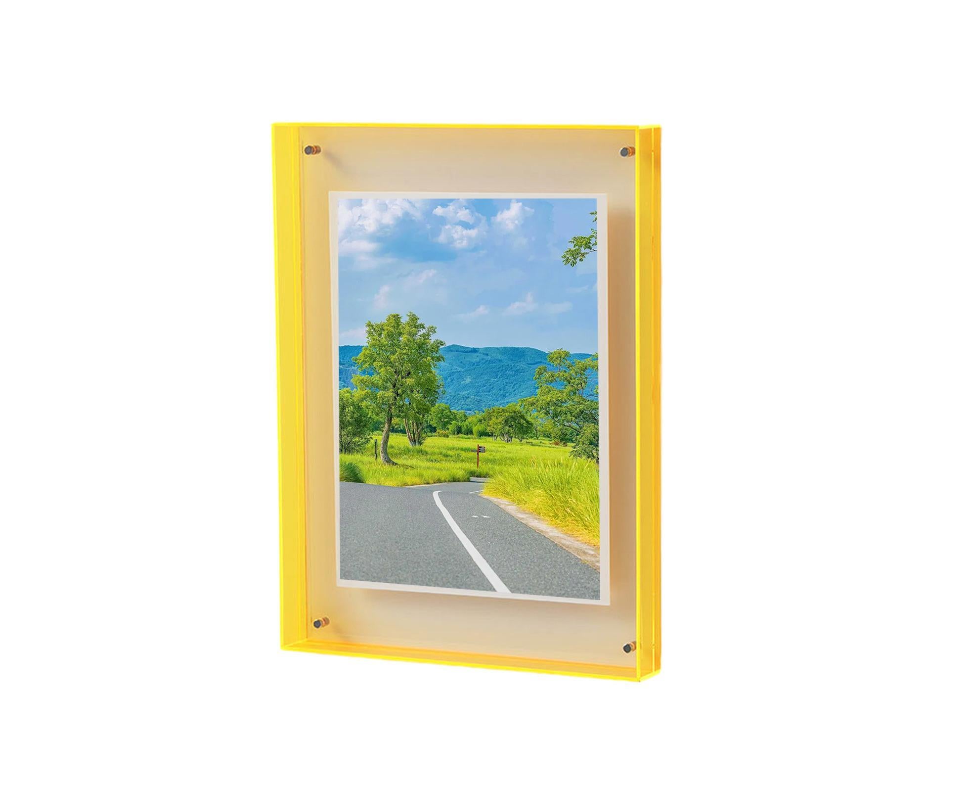 Photo Frame Vibrant Floating Acrylic Picture Frame Desk Wall Art Frame for Gallery Home Office Decorationluorescent Yellow 16cm - Image 1