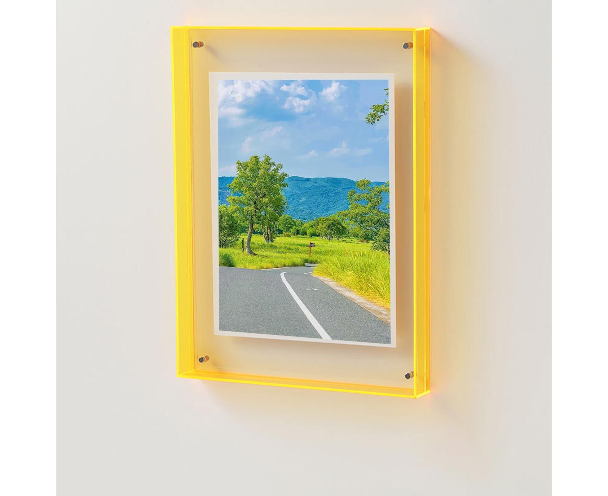 Photo Frame Vibrant Floating Acrylic Picture Frame Desk Wall Art Frame for Gallery Home Office Decorationluorescent Yellow 16cm - Image 3