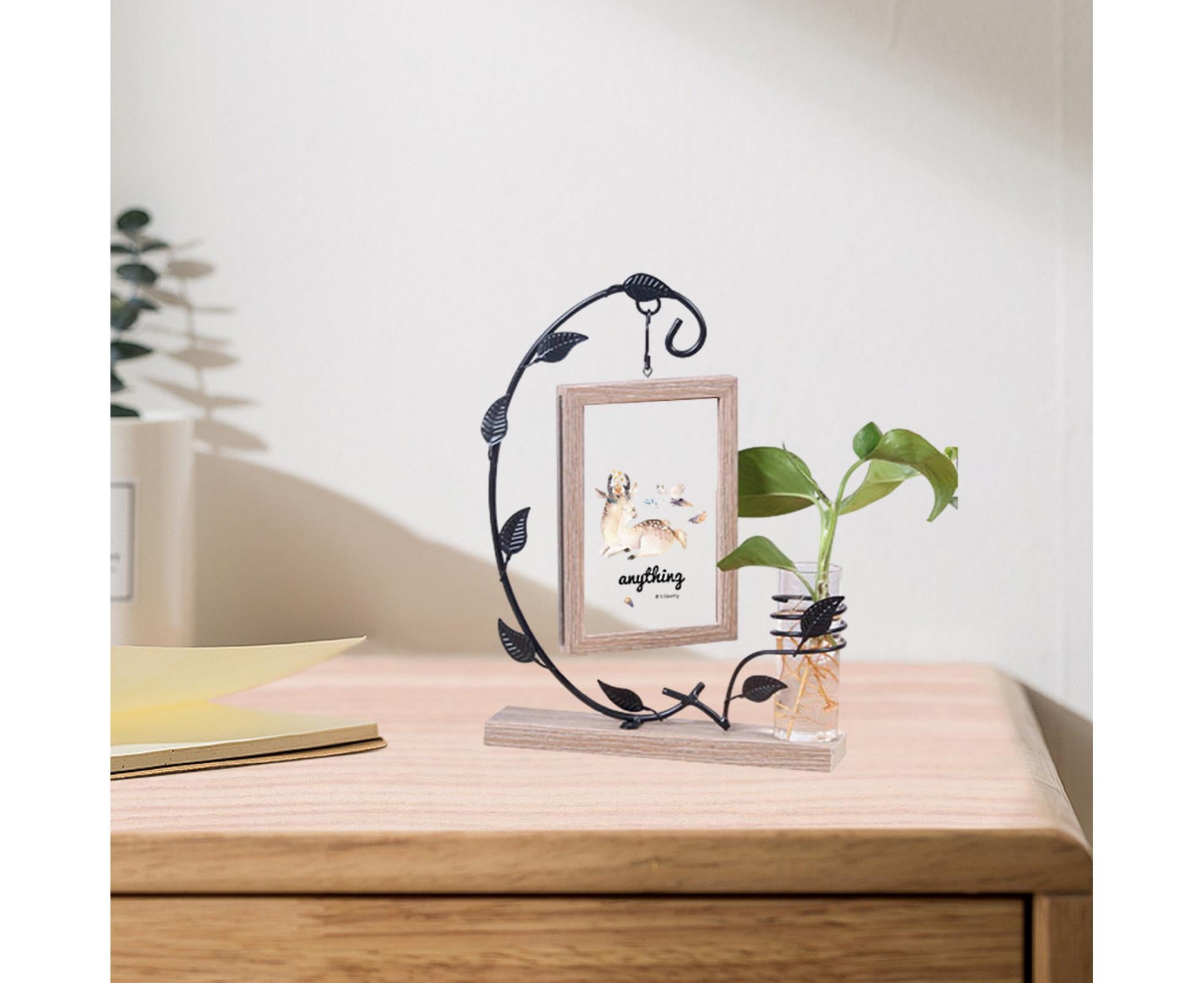 Picture Frame Double Sided Stable Base Smooth Edge High Strength Rustproof Decorative Burr Free Desktop Photo Frame with Hydroponic Vase Home Supplies - Image 4