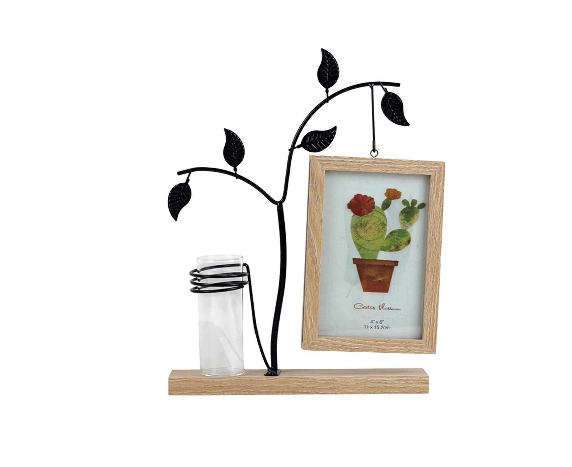 Picture Frame Double Sided Stable Base Smooth Edge High Strength Rustproof Decorative Burr Free Desktop Photo Frame with Hydroponic Vase Home Supplies - Image 1