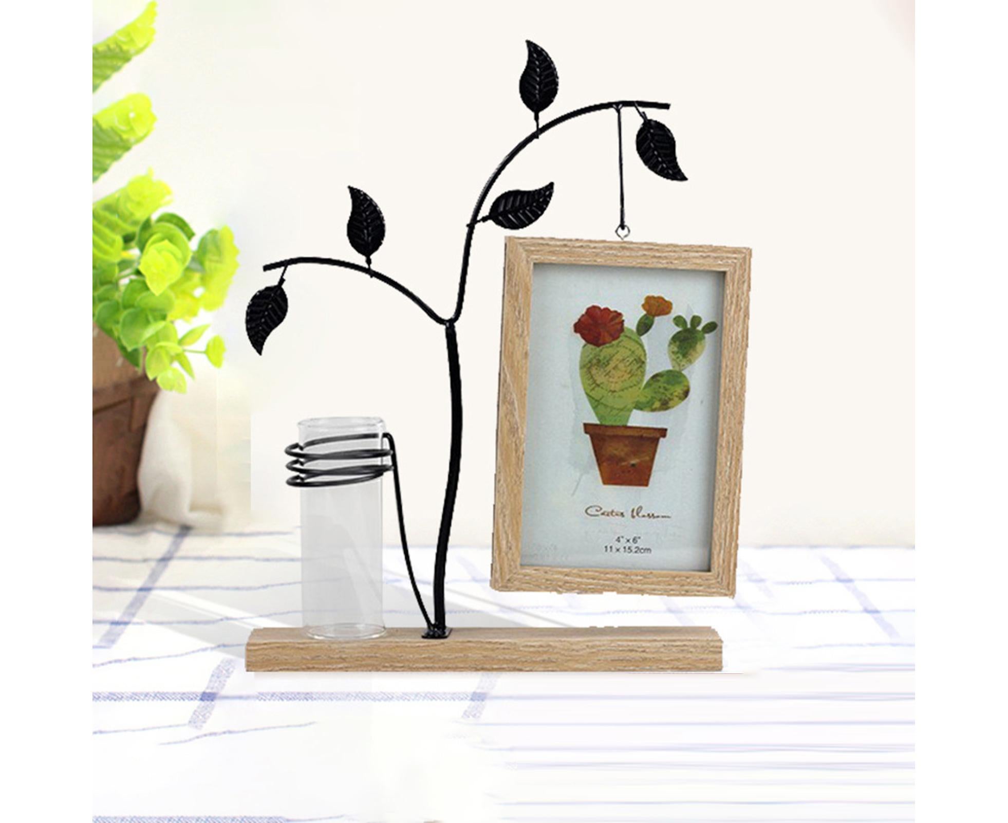 Picture Frame Double Sided Stable Base Smooth Edge High Strength Rustproof Decorative Burr Free Desktop Photo Frame with Hydroponic Vase Home Supplies - Image 5