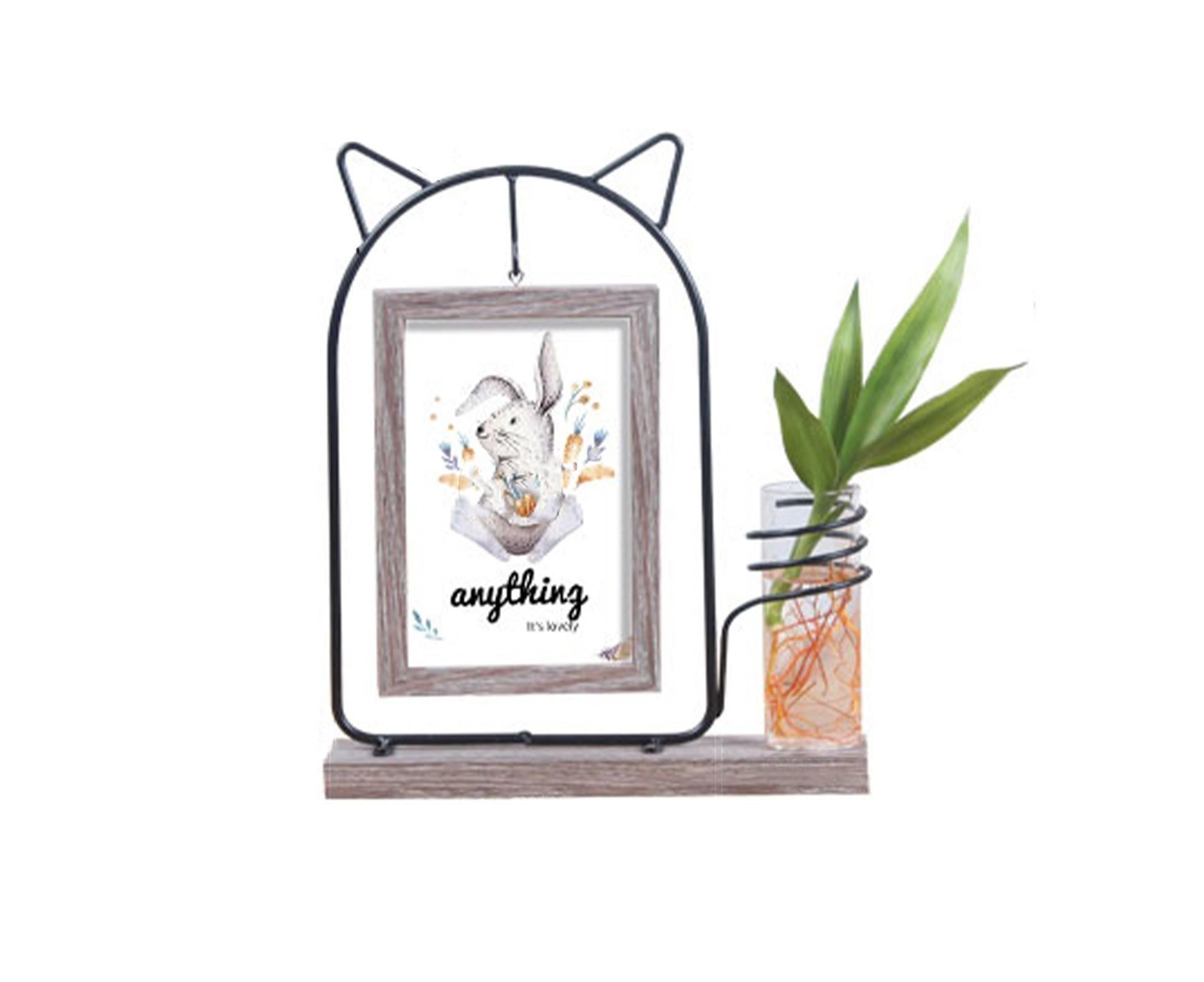 Picture Frame Double Sided Stable Base Smooth Edge High Strength Rustproof Decorative Burr Free Desktop Photo Frame with Hydroponic Vase Home Supplies - Image 1