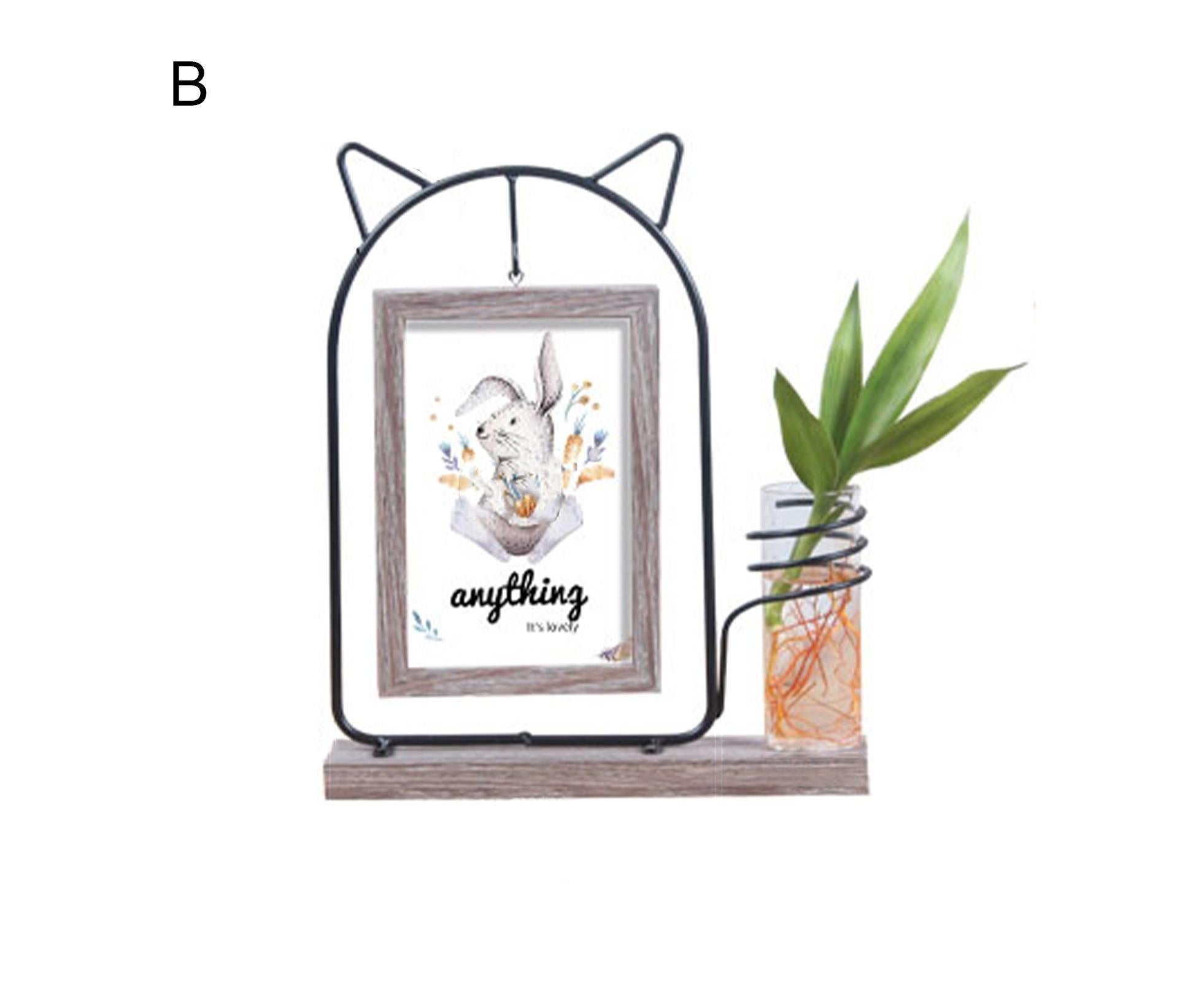 Picture Frame Double Sided Stable Base Smooth Edge High Strength Rustproof Decorative Burr Free Desktop Photo Frame with Hydroponic Vase Home Supplies - Image 3