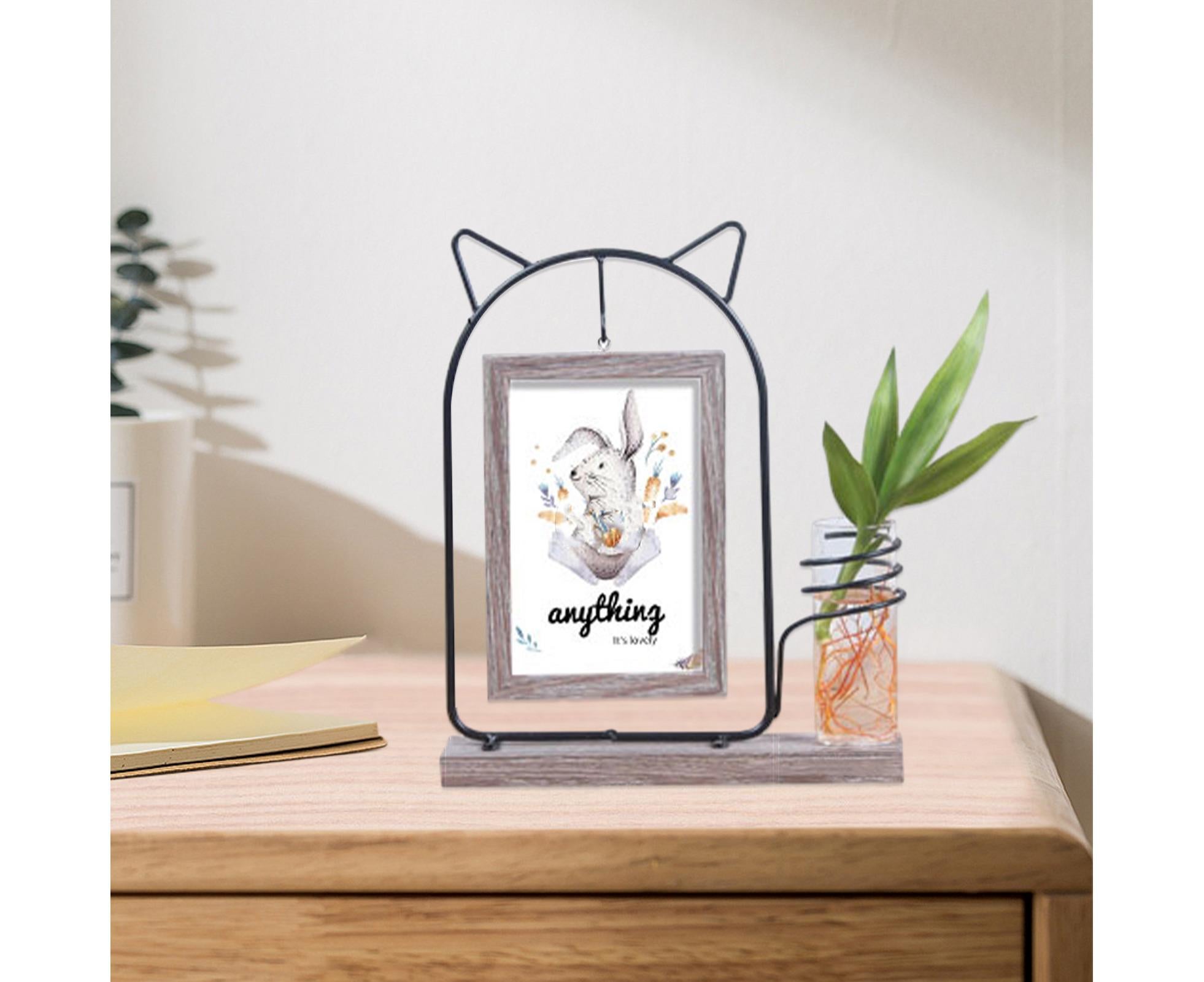 Picture Frame Double Sided Stable Base Smooth Edge High Strength Rustproof Decorative Burr Free Desktop Photo Frame with Hydroponic Vase Home Supplies - Image 5