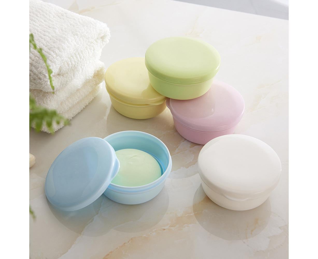 Portable Home Travel Round Plastic Bathroom Shower Soap Storage Seal Box Holder-Pink - Image 2