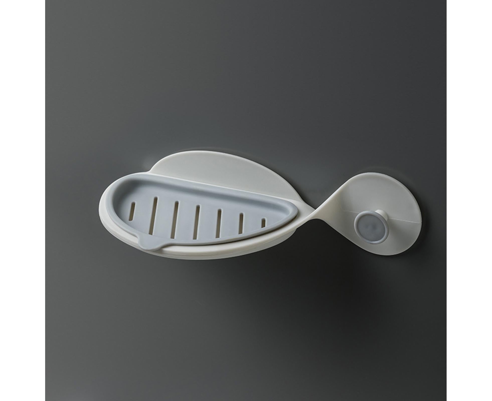 Punch Free Soap Tray Moisture-proof PP Whale Shape Wall Hanging Draining Soap Dish for Bathroom-Light Grey - Image 2