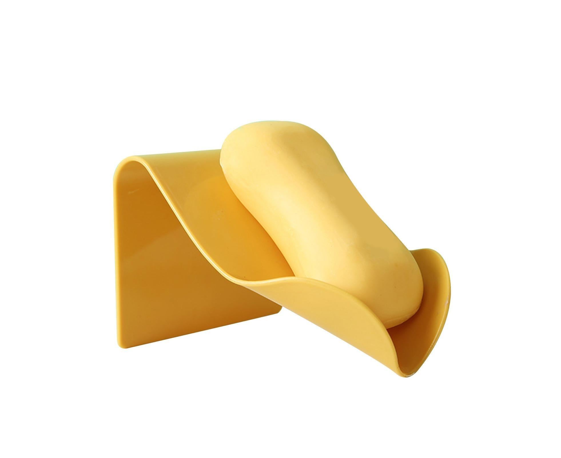 Seamless Wall-Mounted Hole-Free Soap Holder Bathroom Drainage Storage Rack Box-Yellow - Image 1
