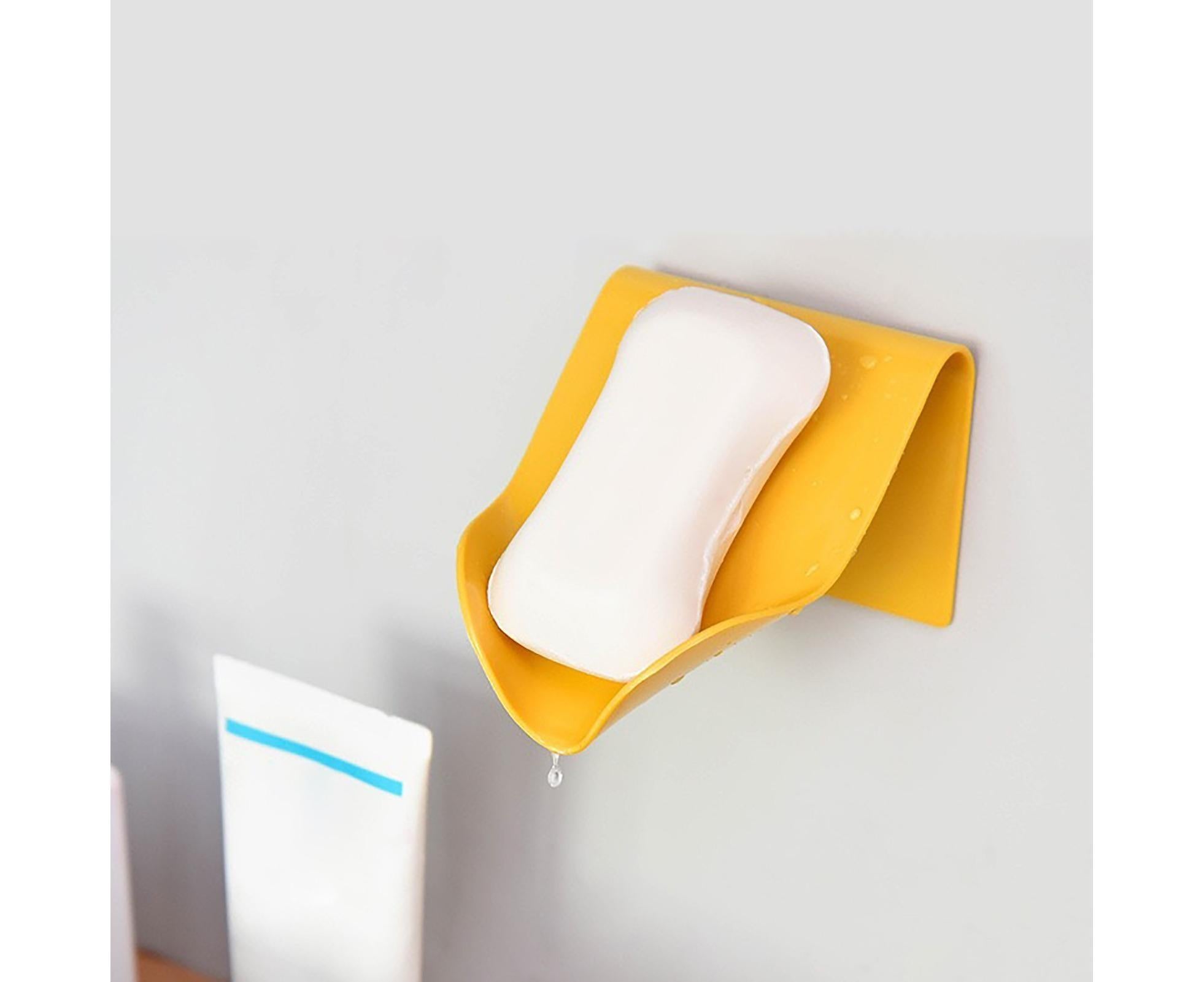 Seamless Wall-Mounted Hole-Free Soap Holder Bathroom Drainage Storage Rack Box-Yellow - Image 5
