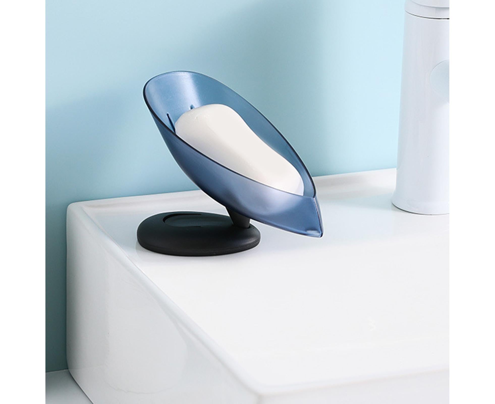 Soap Box Creative Shape Space-saving Plastic Rotatable Drain Soap Storage Holder Tray for Home-Blue - Image 2