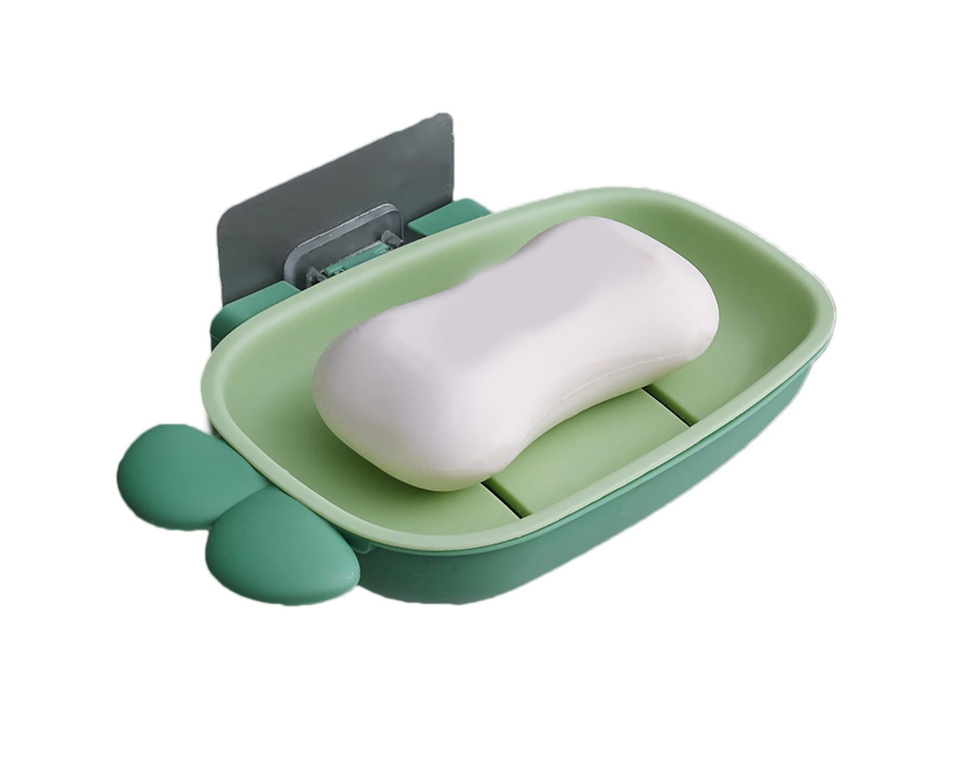 Soap Box Double Layer Punch-free PP Wall Mount Home Soap Dishes for Bathroom-Green - Image 1