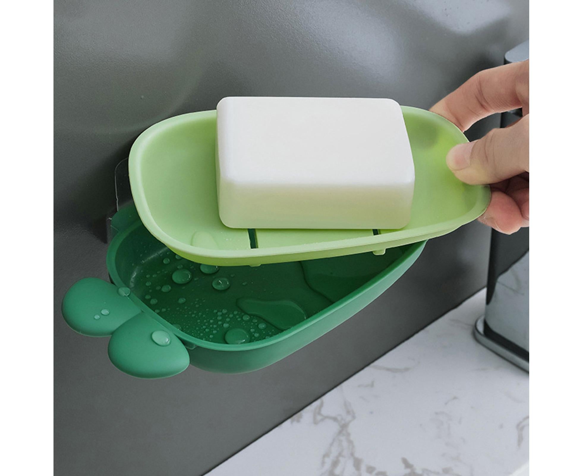 Soap Box Double Layer Punch-free PP Wall Mount Home Soap Dishes for Bathroom-Green - Image 2