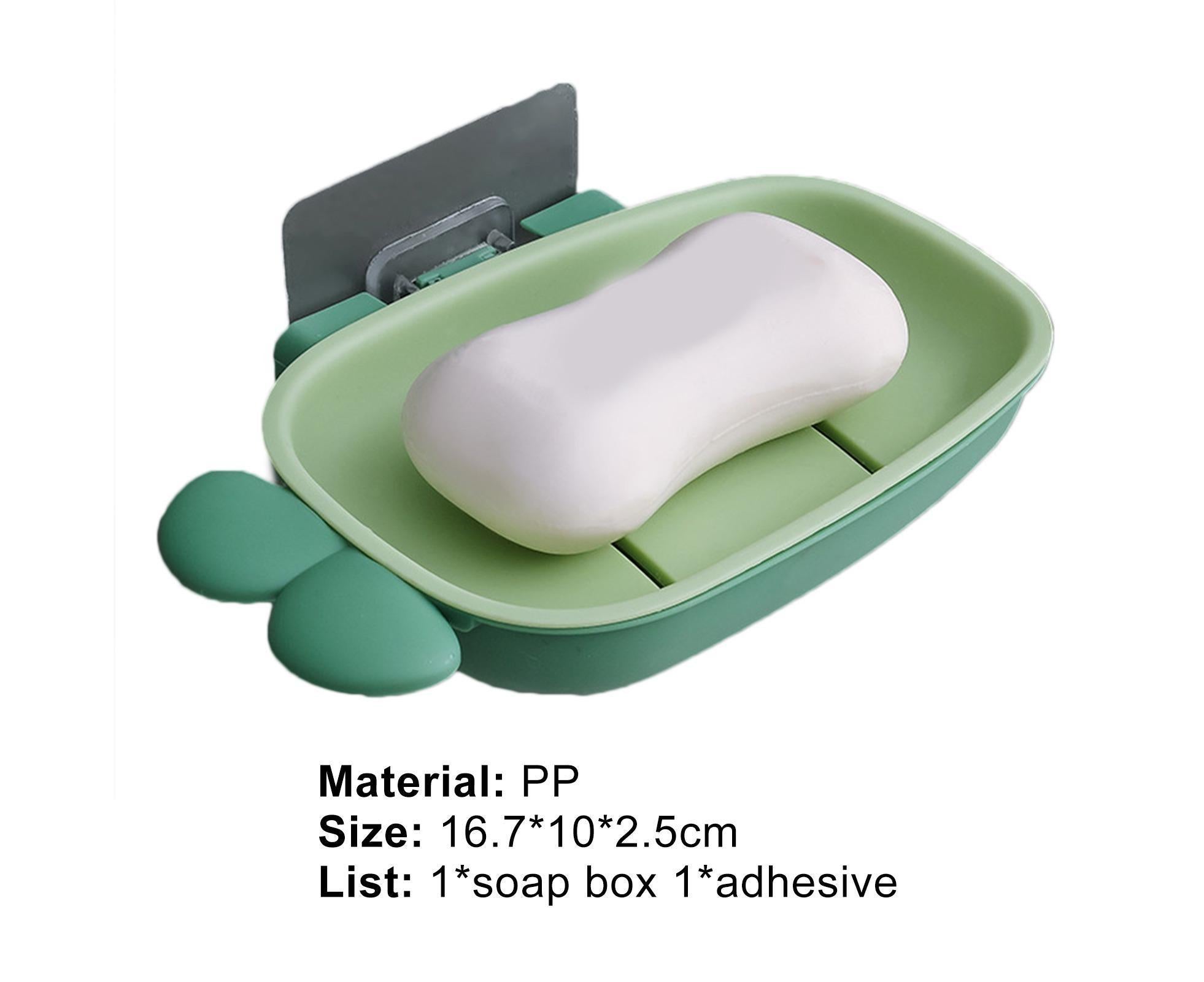 Soap Box Double Layer Punch-free PP Wall Mount Home Soap Dishes for Bathroom-Green - Image 3
