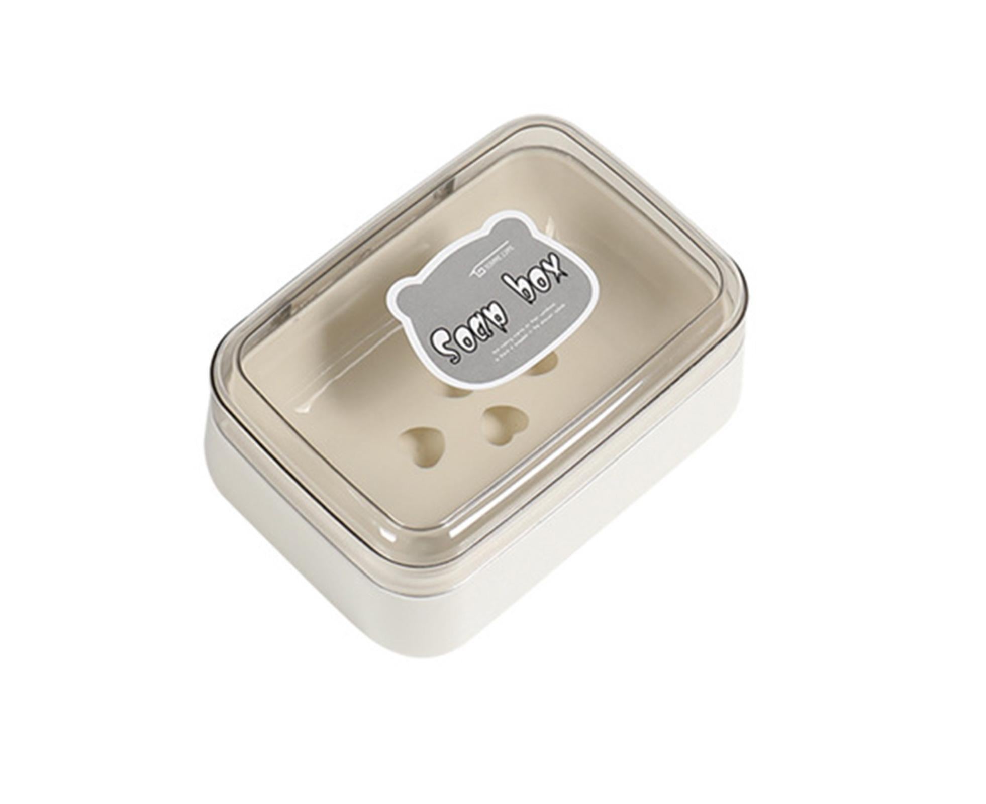 Soap Box Lidded Dust-proof Plastic Washing Room Draining Soap Case Washroom Supplies -White - Image 1