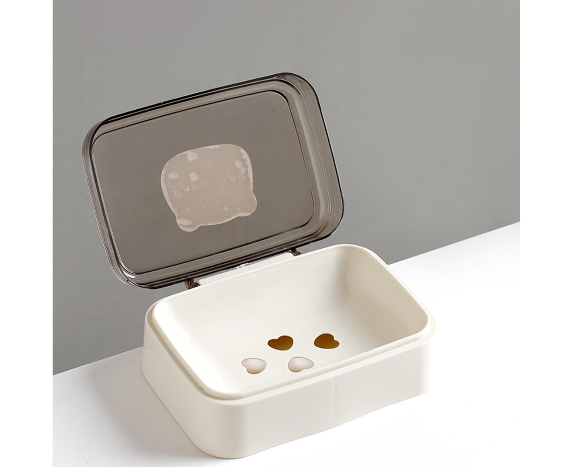 Soap Box Lidded Dust-proof Plastic Washing Room Draining Soap Case Washroom Supplies -White - Image 2