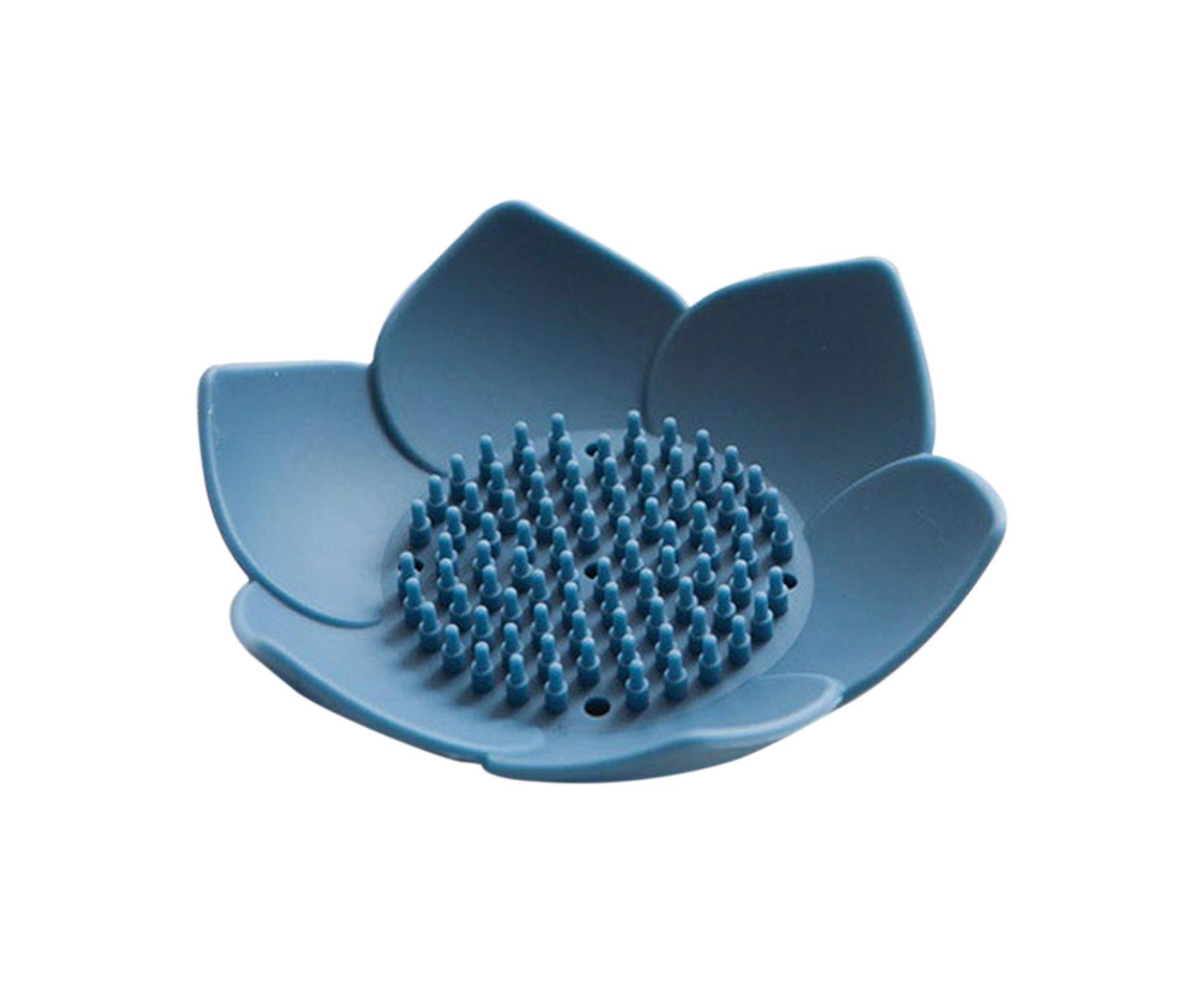 Soap Box Non-slip Lightweight Lotus Shape Box Silicone Draining Soap Dish for Home-Blue - Image 1