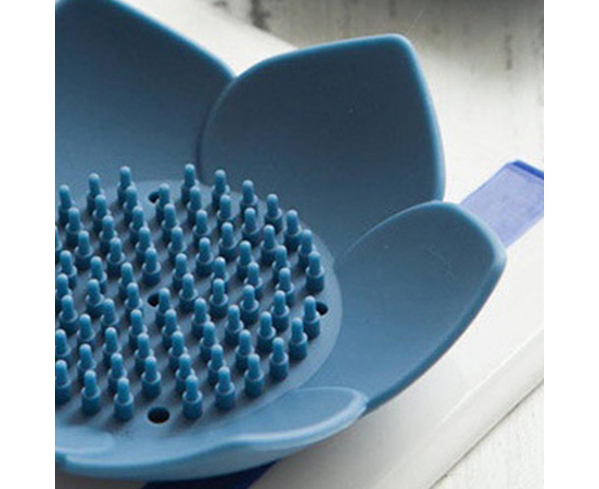 Soap Box Non-slip Lightweight Lotus Shape Box Silicone Draining Soap Dish for Home-Blue - Image 3