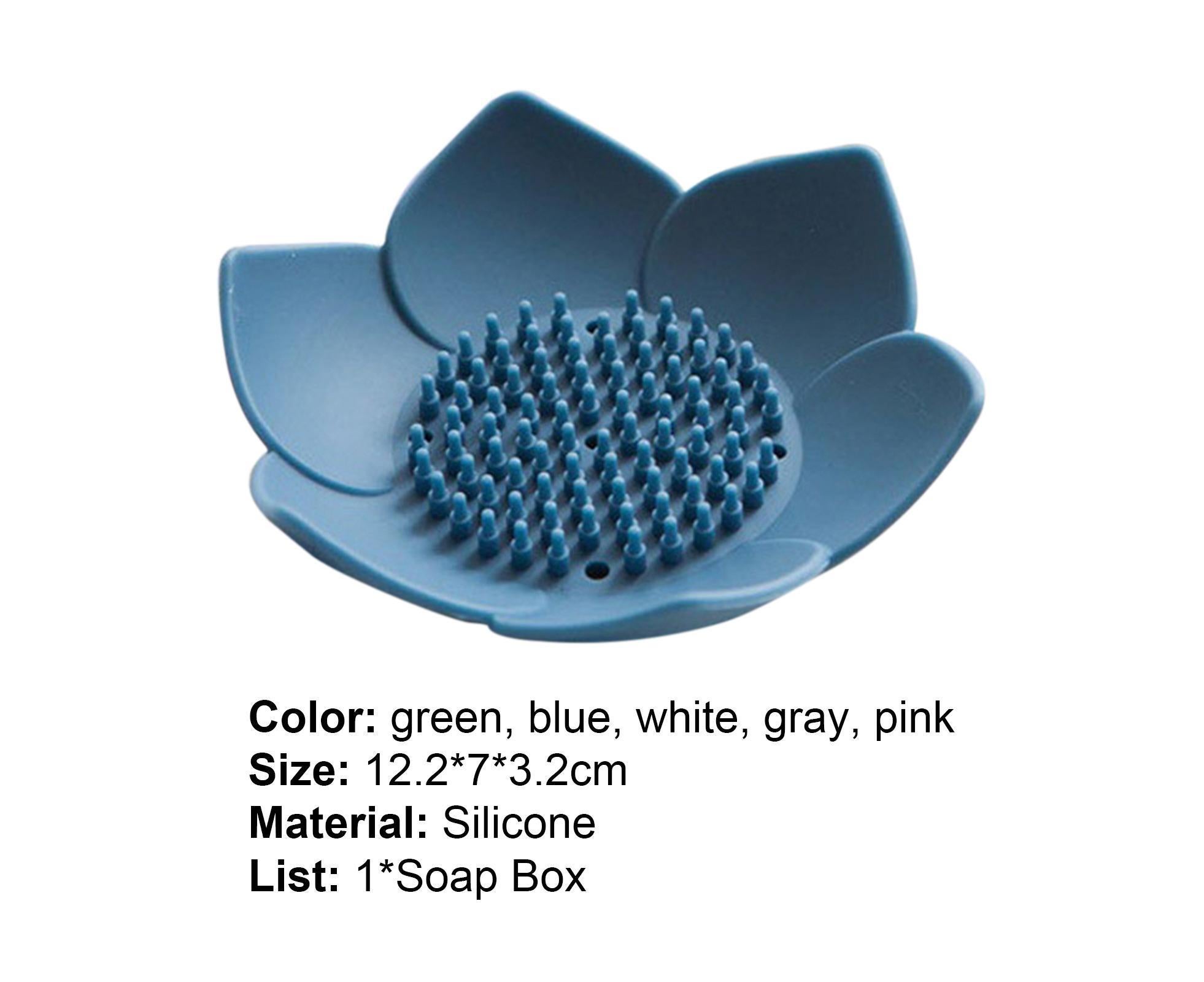 Soap Box Non-slip Lightweight Lotus Shape Box Silicone Draining Soap Dish for Home-Blue - Image 4