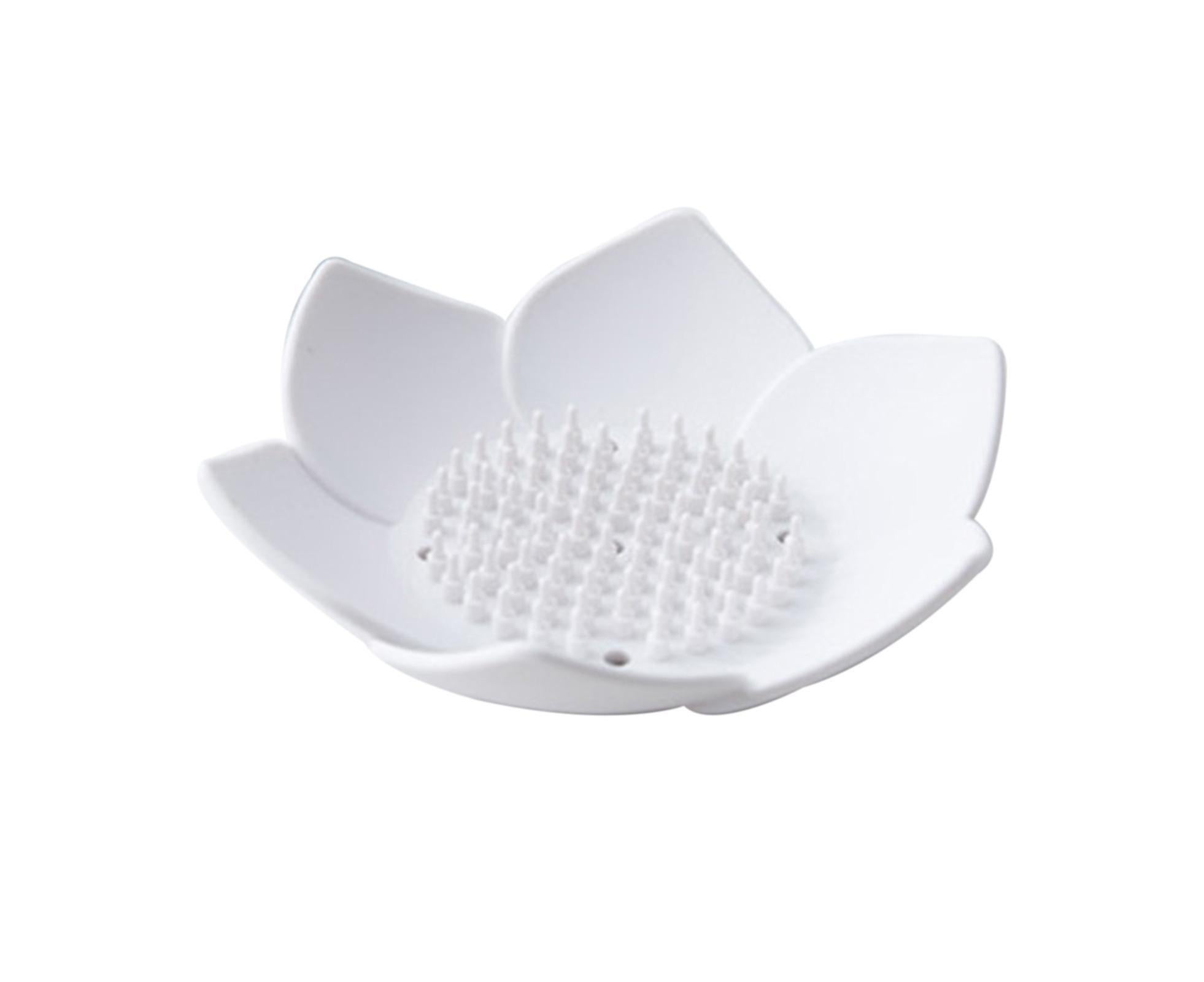 Soap Box Non-slip Lightweight Lotus Shape Box Silicone Draining Soap Dish for Home-White - Image 1