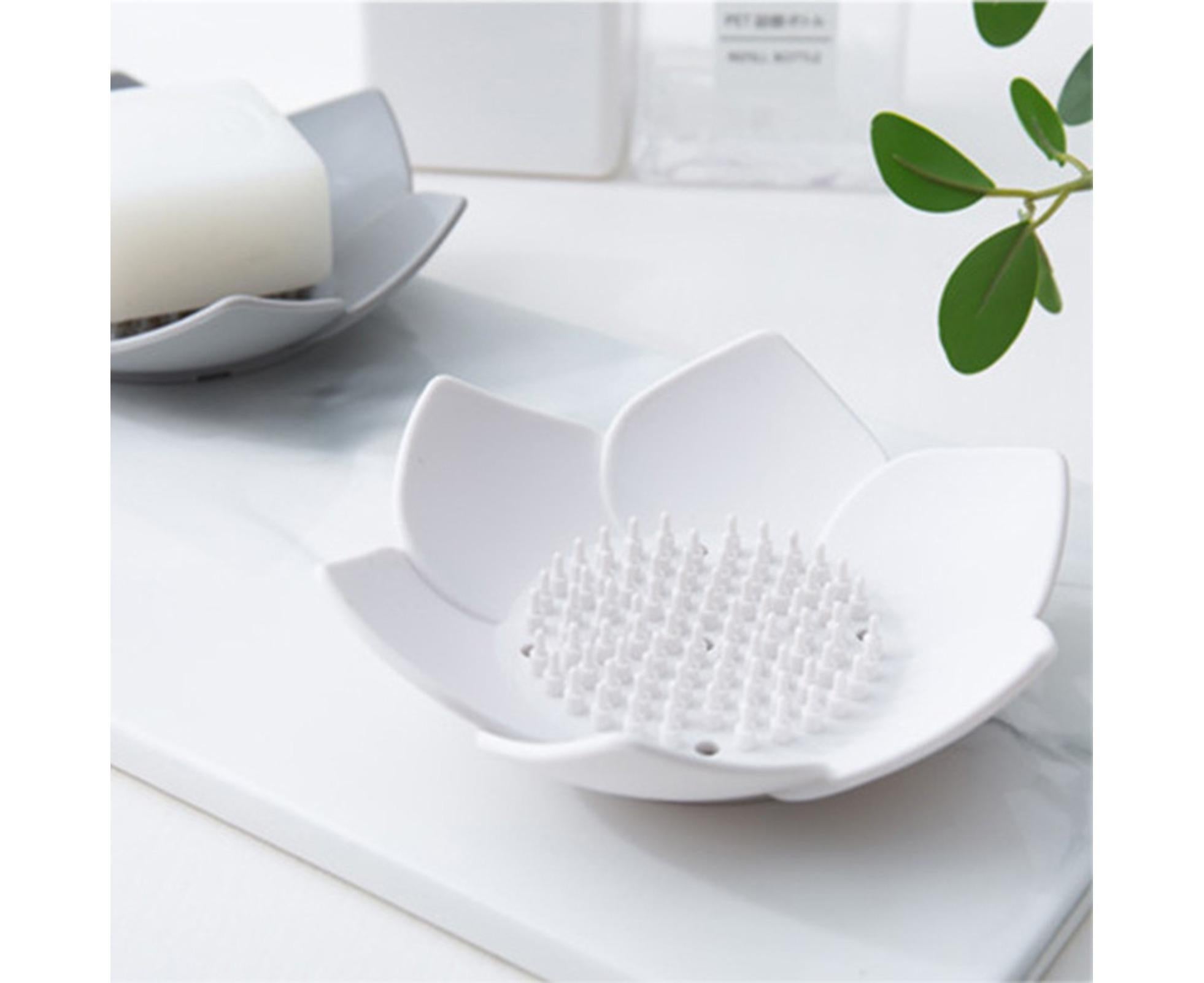 Soap Box Non-slip Lightweight Lotus Shape Box Silicone Draining Soap Dish for Home-White - Image 2