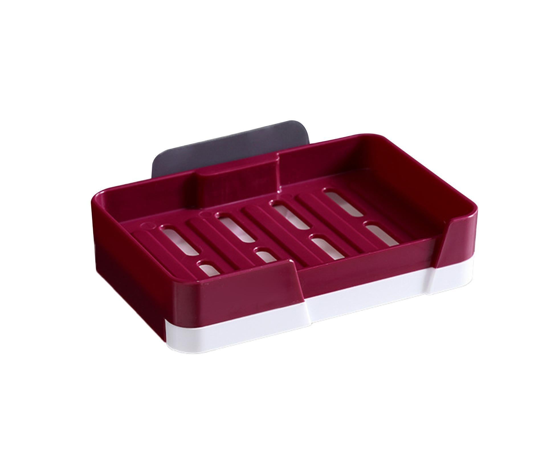 Soap Box Punch Free Good Load Capacity Plastic Soap Holder with Water Tray for Home - Red - Image 1