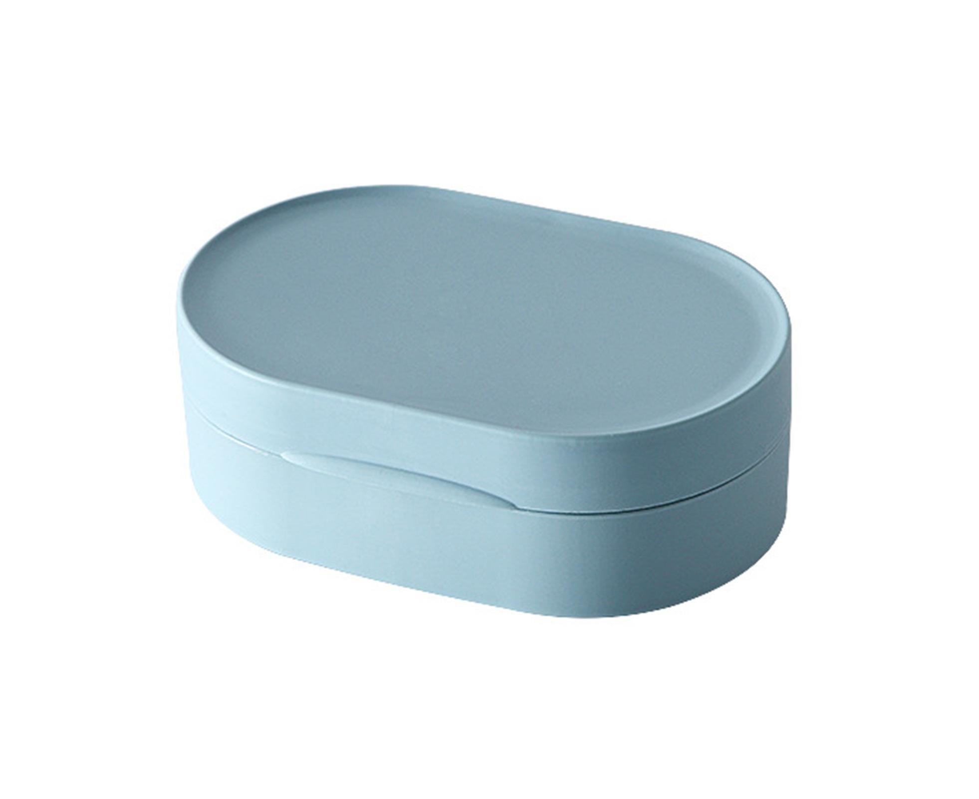 Soap Box Small Exquisite Simple Sealed Soap Case Solid Color Storage Box Bathroom Gadget for Home-Blue L - Image 1