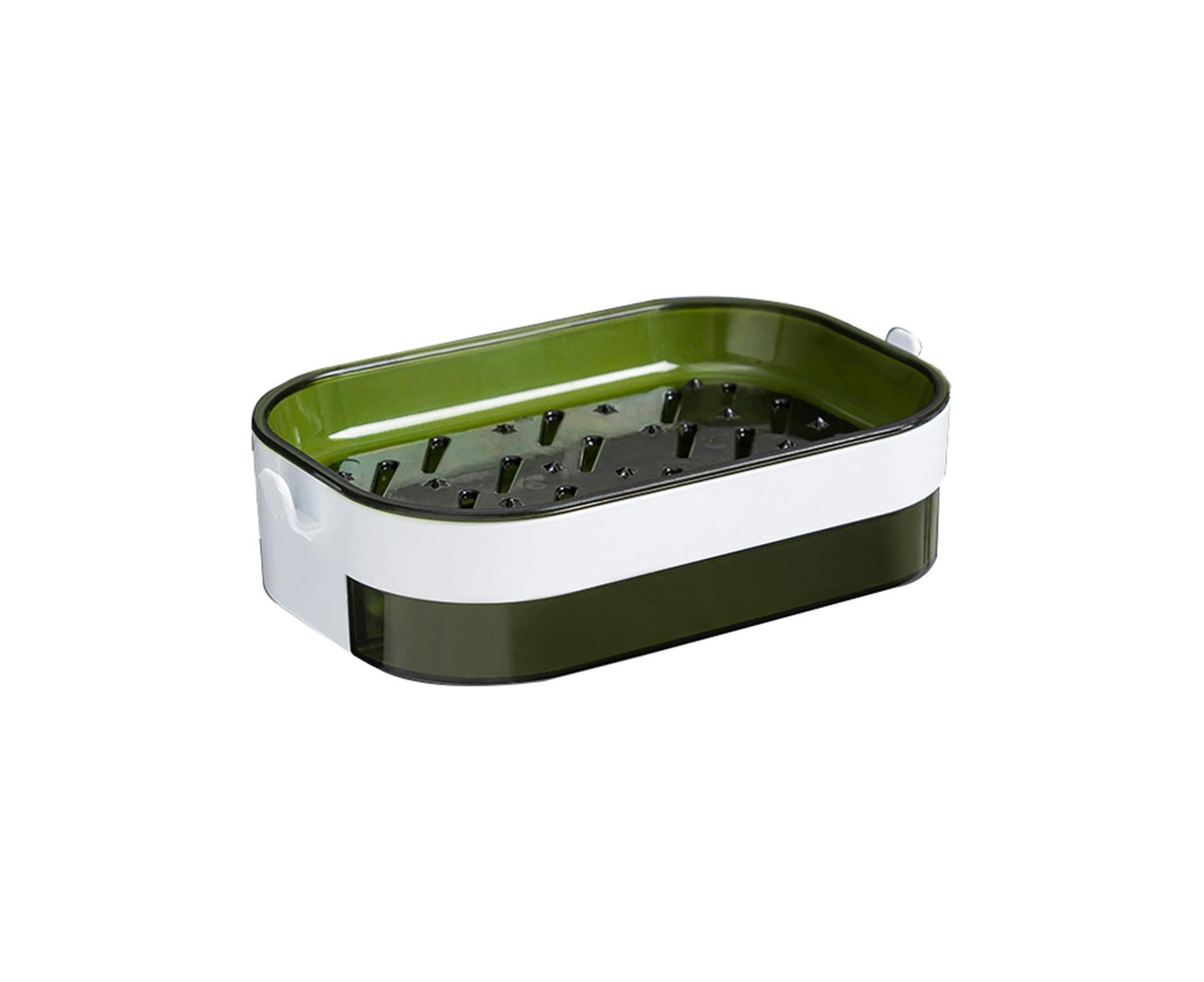 Soap Case Wall Mounted Ventilation Plastic Water Draining Dry Quickly Soap Sponge Dish for Bathroom-Green - Image 1