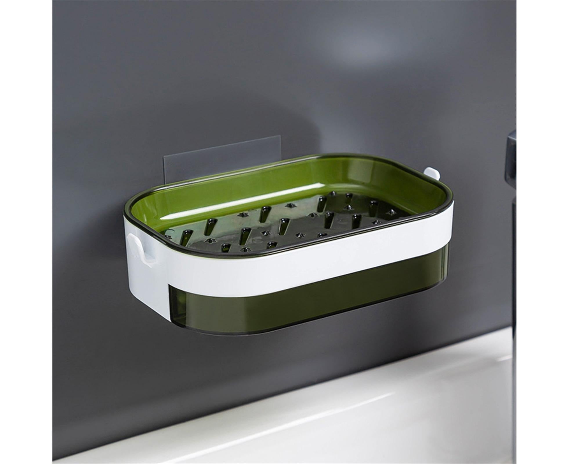 Soap Case Wall Mounted Ventilation Plastic Water Draining Dry Quickly Soap Sponge Dish for Bathroom-Green - Image 4