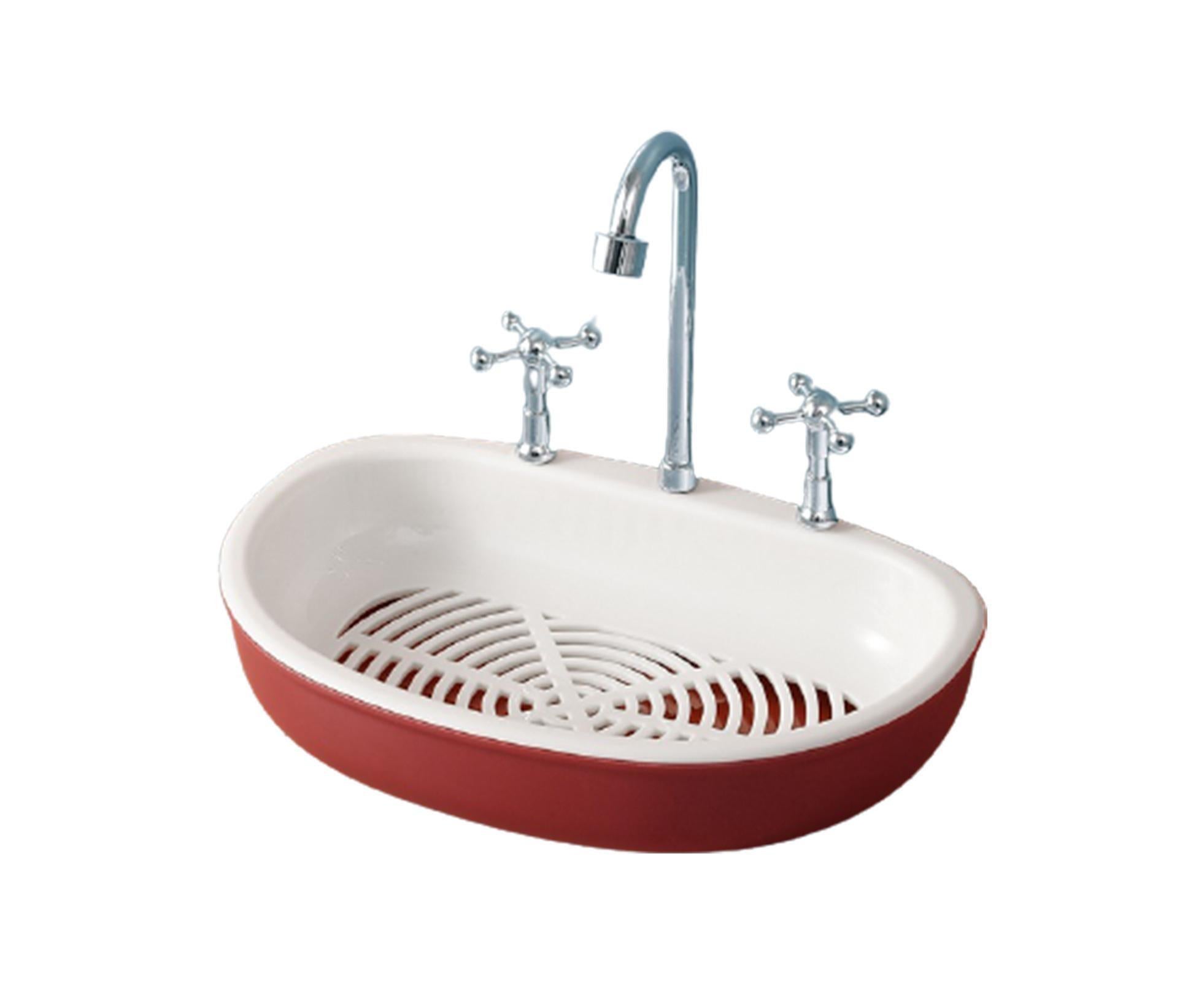 Soap Dish Creative Punch-free Double Layers Vanity Sink Shape Draining Soap Dish Bathroom Accessory-Wine Red - Image 1
